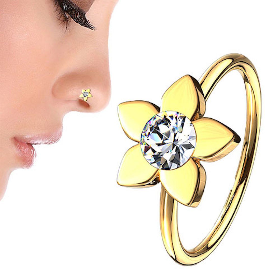 Taffstyle Nasenpiercing Universal Ohr Nasen Piercing Biegbar Blume mit Kristall (Biegbares Blumenpiercing mit funkelndem Kristall – vielseitig tragbar)