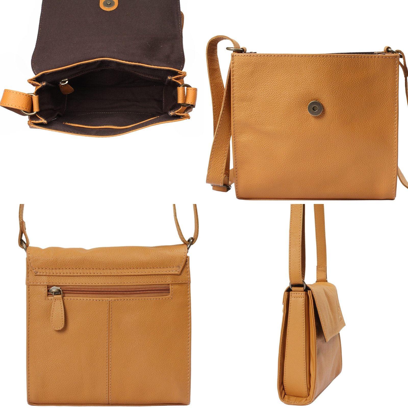LECONI Schultertasche kleine Umhängetasche Mini Damentasche Handtasche echt Leder LE3082, Überschlag mit Magnetverschluss – kompaktes Format – 20 × 20 × 6 cm