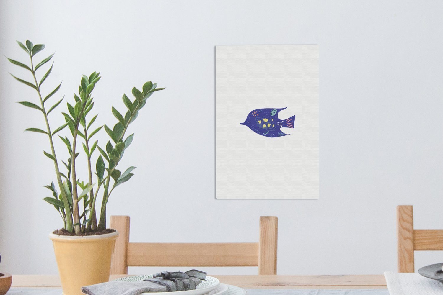 Fisch cm - - Gemälde, St), fertig Pastell inkl. (1 bespannt 20x30 Leinwandbild Leinwandbild Zackenaufhänger, Lila, OneMillionCanvasses®