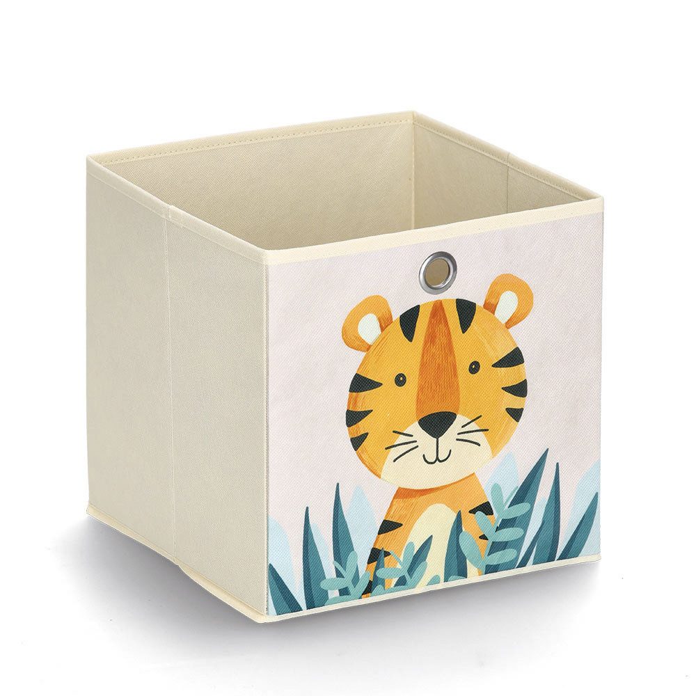 Zeller Present Aufbewahrungskorb Aufbewahrungsbox 'Tiger', Vlies, beige, ca. 28 x 28 x 28 cm