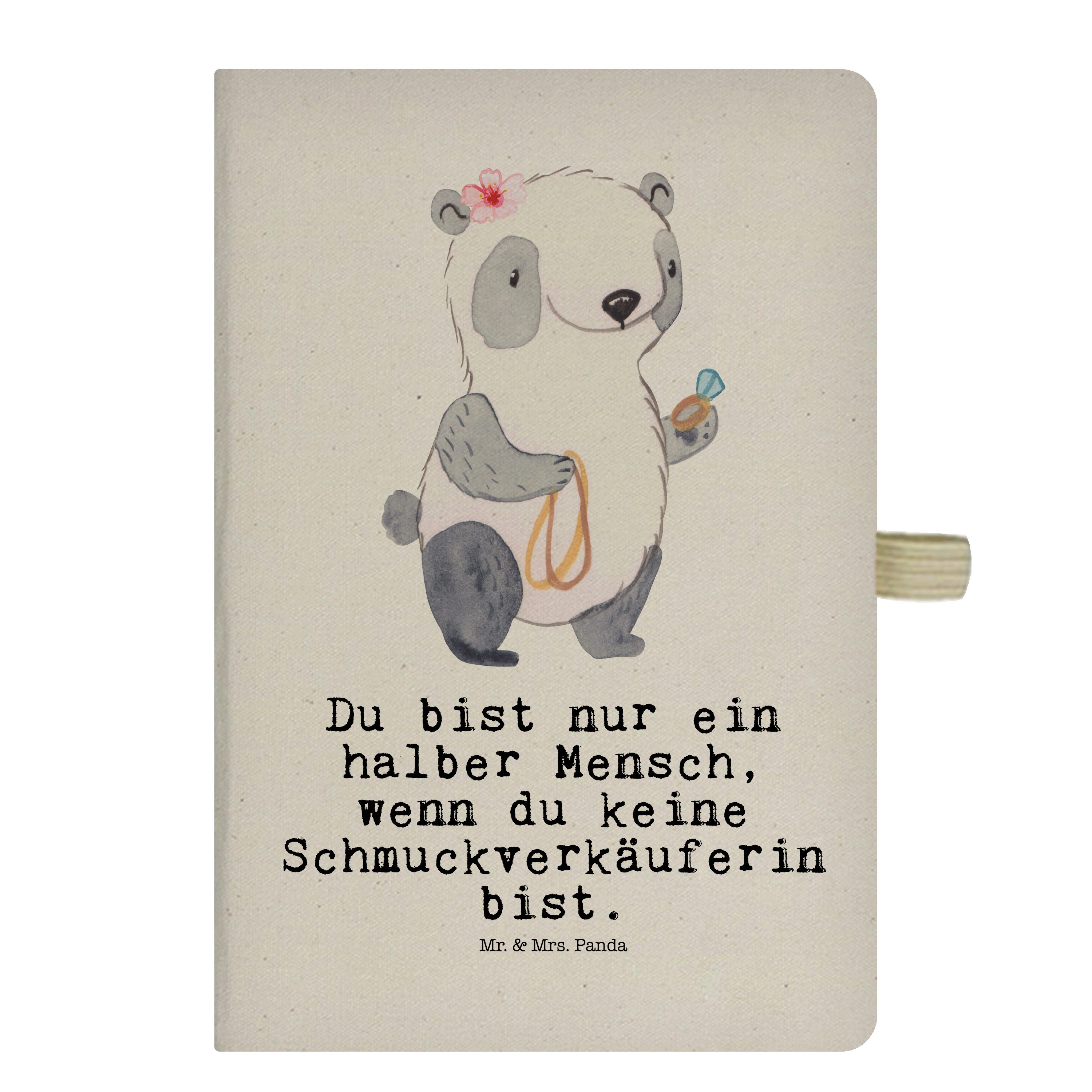 Mr. & Mrs. Panda Notizbuch Schmuckverkäuferin mit Herz - Transparent - Geschenk, Schmied, Notize Mr. & Mrs. Panda