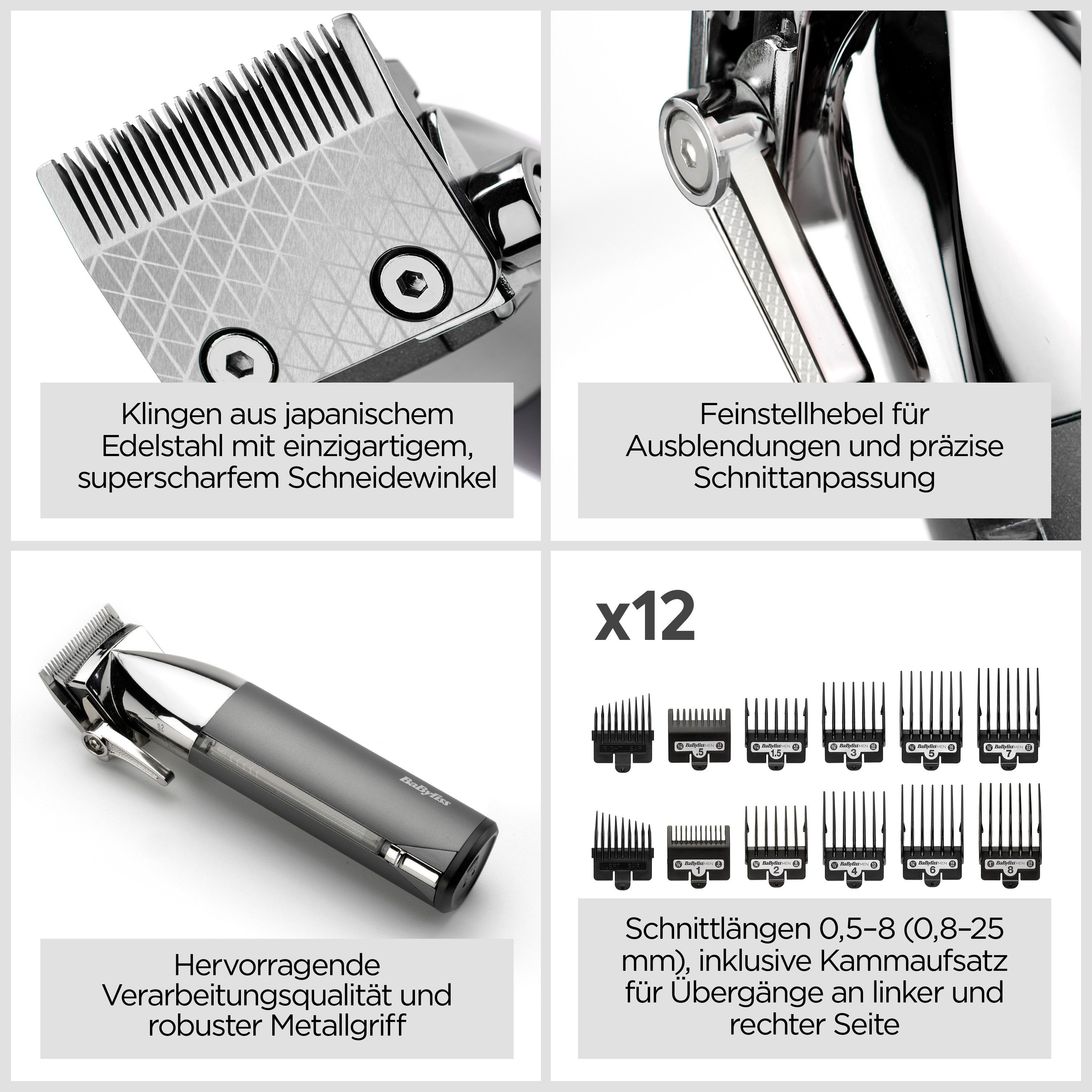 BaByliss Haarschneider BaByliss Super X-Metal Haarschneider professionell, E996E, Haarschneidemaschinen Set mit 10 Aufsätzen und 50 Schnittlängen
