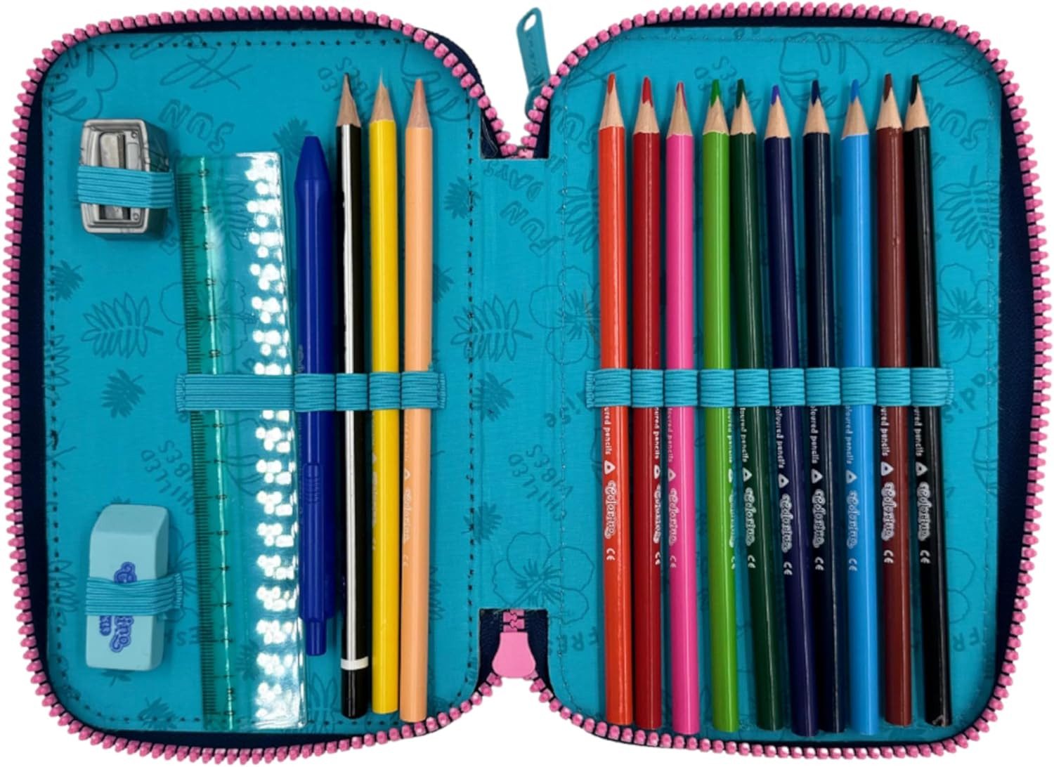 GOLDKIDS Federmäppchen 2 Fächer - Mäppchen für Mädchen und Jungen -, (Gefüllte Schüleretui 35-teilig -, 1-tlg., Schulmäppchen und Hausaufgabenheft), - Stitch Mo – Bild 3 von 5