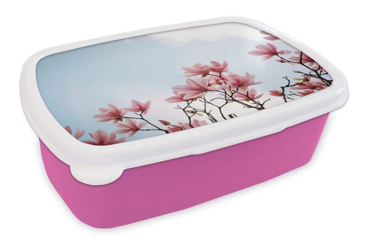 Brotdose (2-tlg), Mädchen, Kunststoff Brotbox für Rosa Snackbox, Kunststoff, Magnolienblüten, Lunchbox MuchoWow Erwachsene, Kinder,