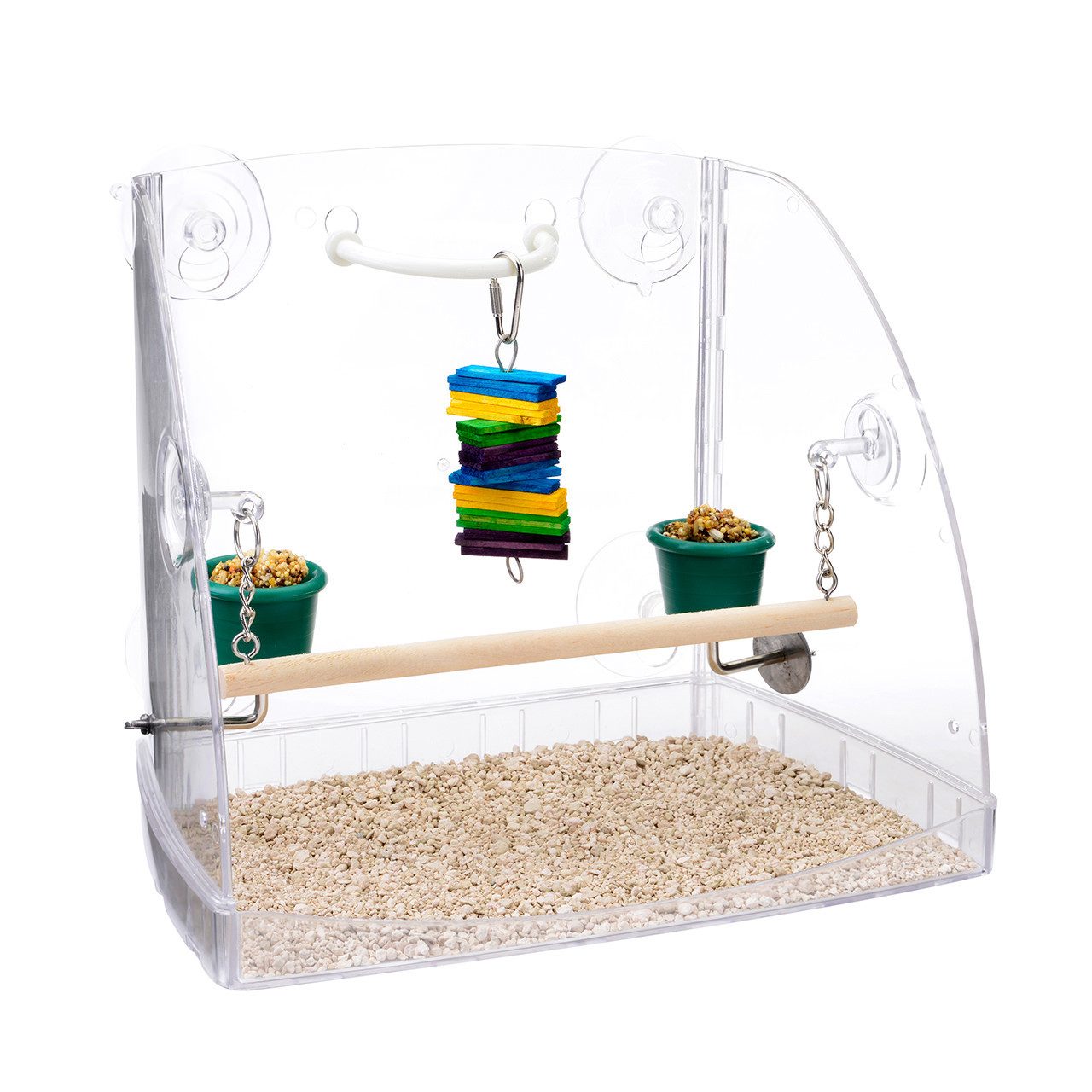Happy Bird Vogelspielplatz Acryl-Fensterfreisitz für Vögel, Sittich-Freisitz aus Acryl, ca. 30 x 16,5 x 24,5 cm