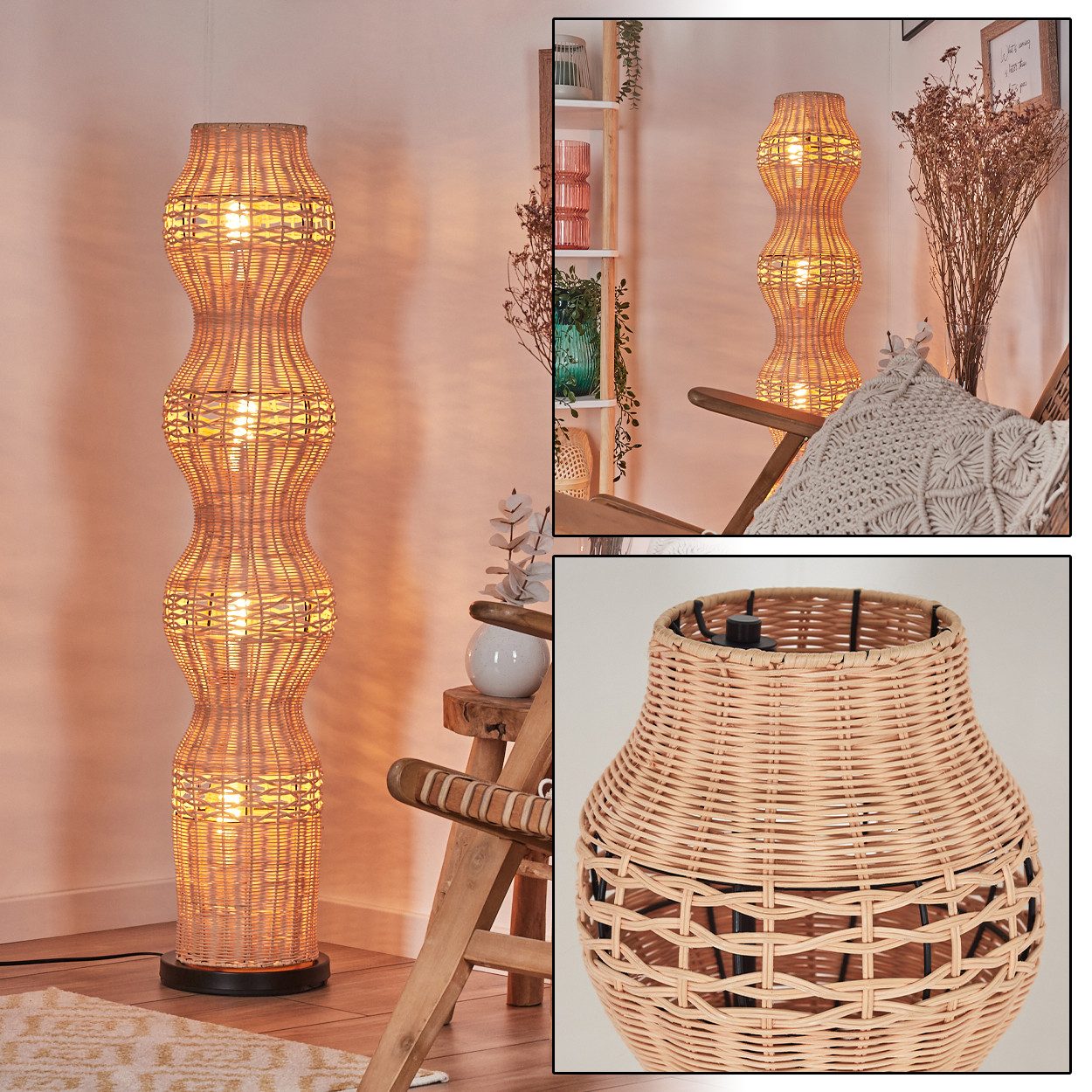 hofstein Stehlampe Stehlampe aus Metall/Rattan in Schwarz/Naturfarben mit L günstig online kaufen