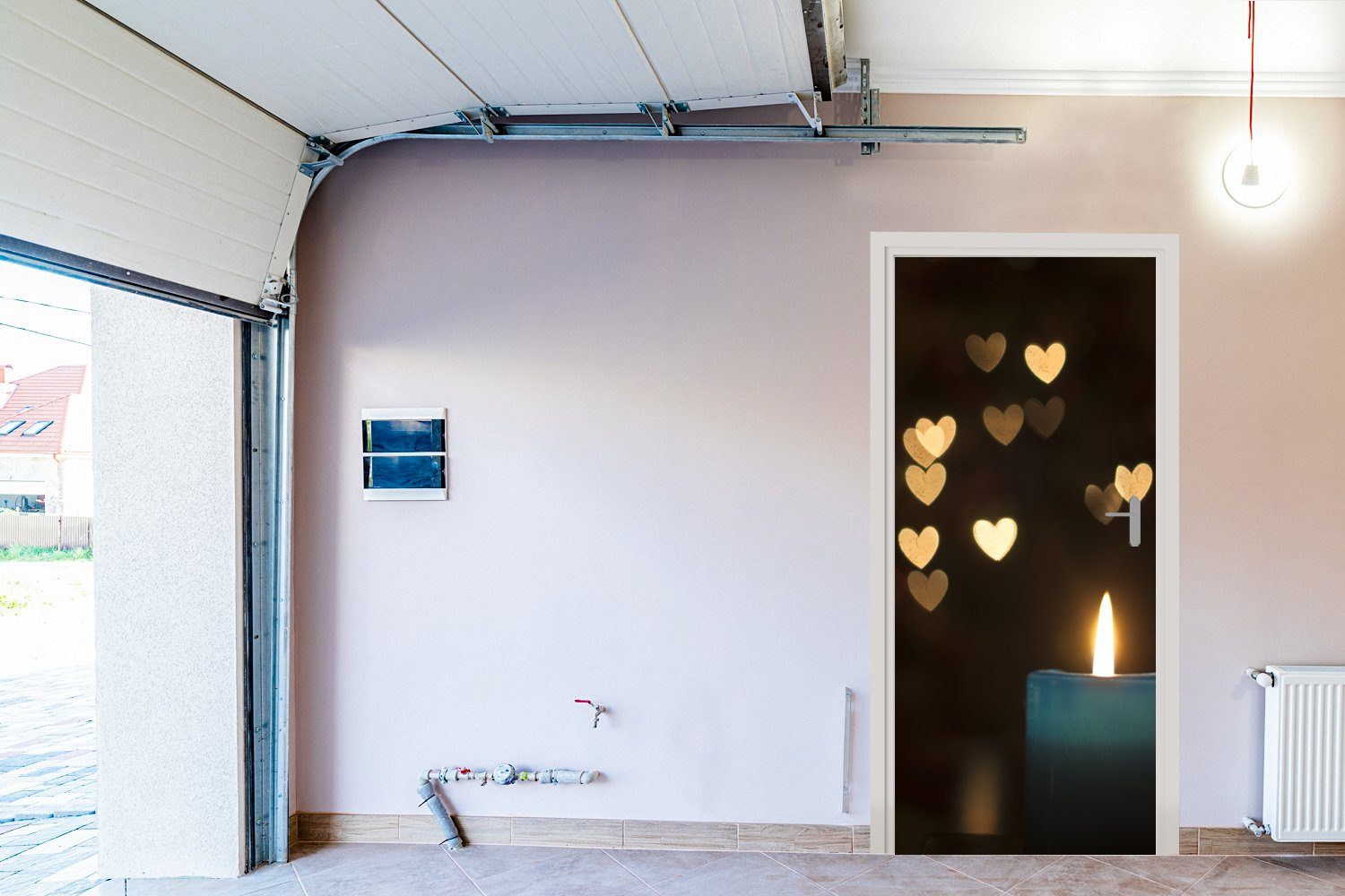 Licht Fototapete - für Tür, bedruckt, - Kerze Türtapete Türaufkleber, MuchoWow Matt, cm Herz St), Abstrakt, (1 75x205 -