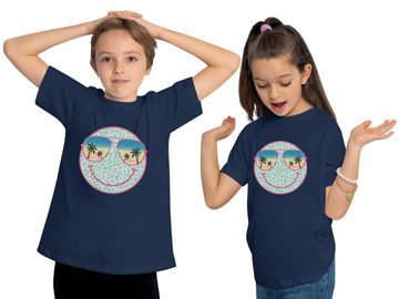 MyDesign24 T-Shirt Kinder Smiley Print Shirt bedruckt - Sommer Smiley mit Sonnenbrille Bedrucktes Jungen und Mädchen T-Shirt, i296