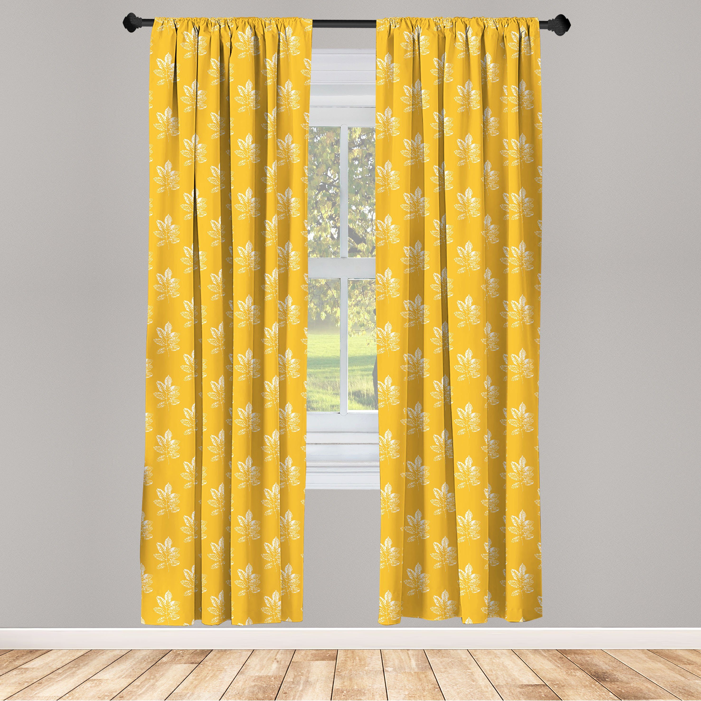 Gardine Vorhang für Wohnzimmer Schlafzimmer Dekor, Abakuhaus, Microfaser, Herbst Simplistic Yellow Leafage