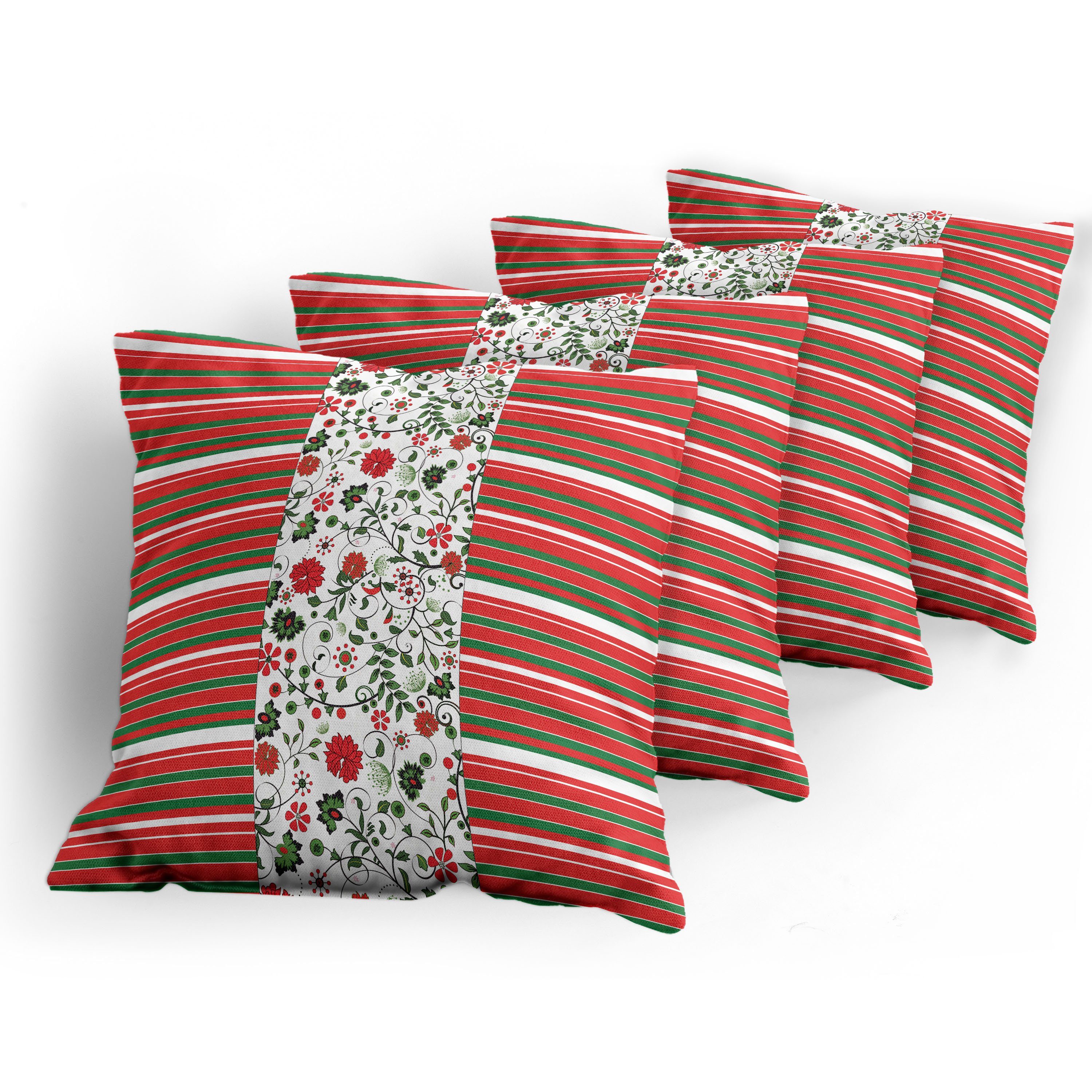 Kissenbezüge Modern Accent Digitaldruck, Blumenrand Stripes Weihnachten Stück), Doppelseitiger (4 Abakuhaus