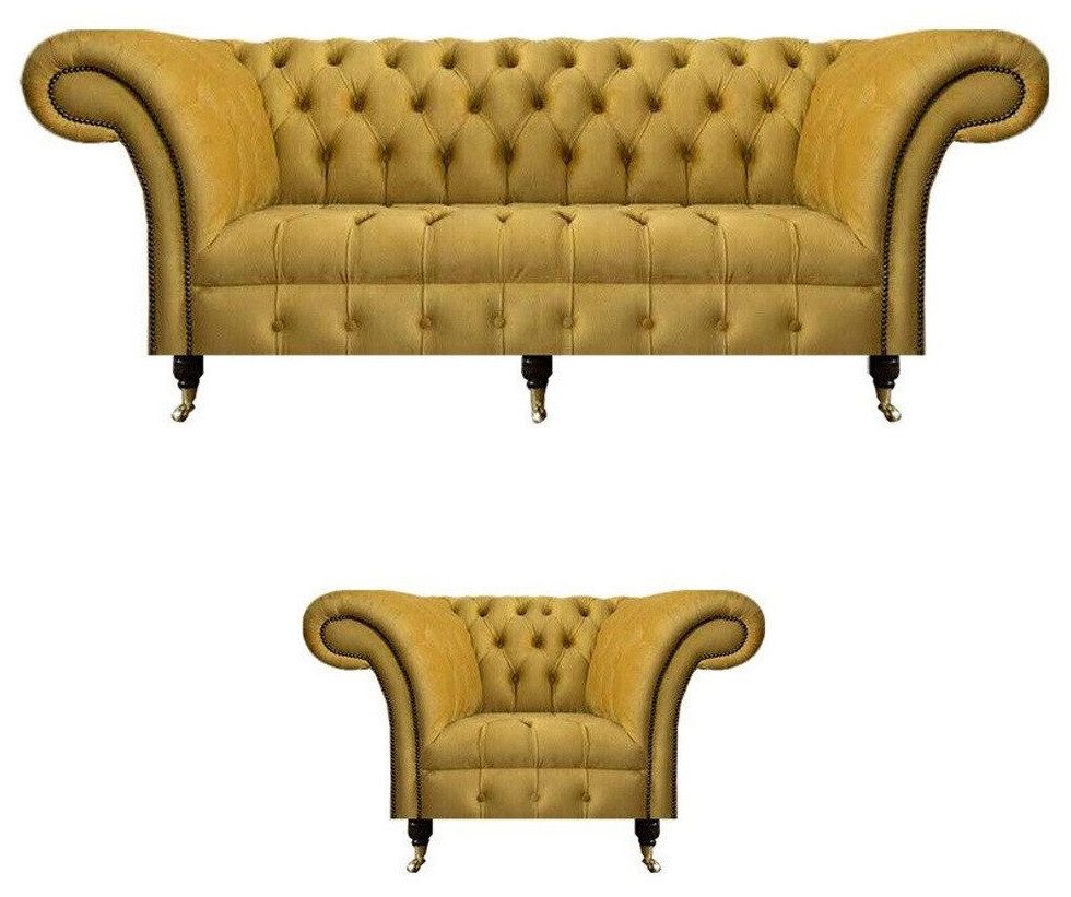 Xlmoebel Chesterfield-Sofa Gelbes Chesterfield-Sofa mit luxuriösem Polster und eleganter Optik, Hergestellt in Europa