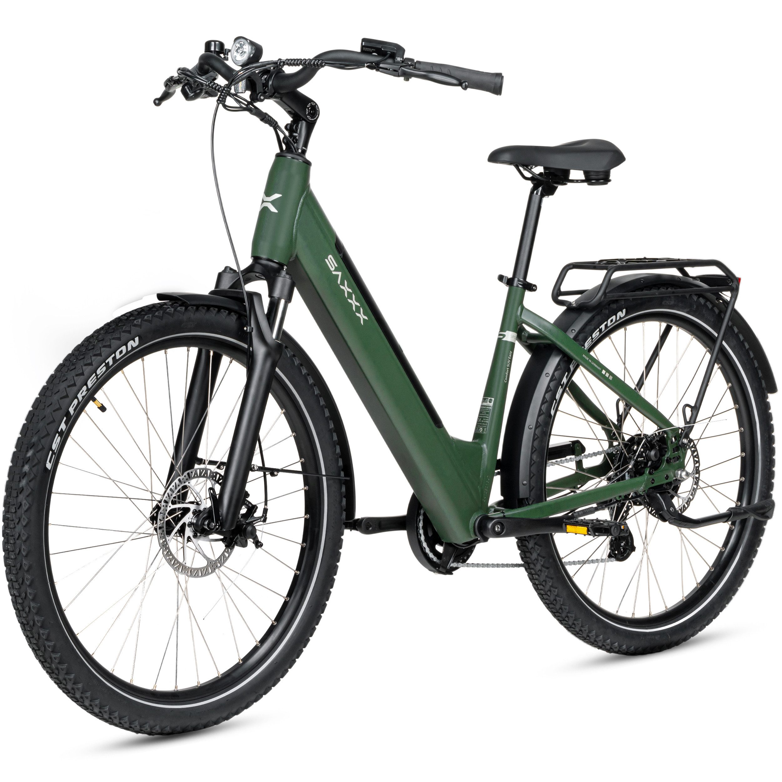 SAXXX E-Bike Cityrad 28 Zoll Damen/Herren, SAXXX CSE/SUV, 468Wh, 95 % vormontiert, 7 Gang SHIMANO Altus Schaltwerk, Kettenschaltung, Hinterradmotor, 468 Wh, (mit Gepäckträger, abnehmbarer Akku, mit Tiefeinstieg), 250W Heckmotor, Pedelec E-Citybike, Elektrofahrrad mit 45cm Rahmenhöhe