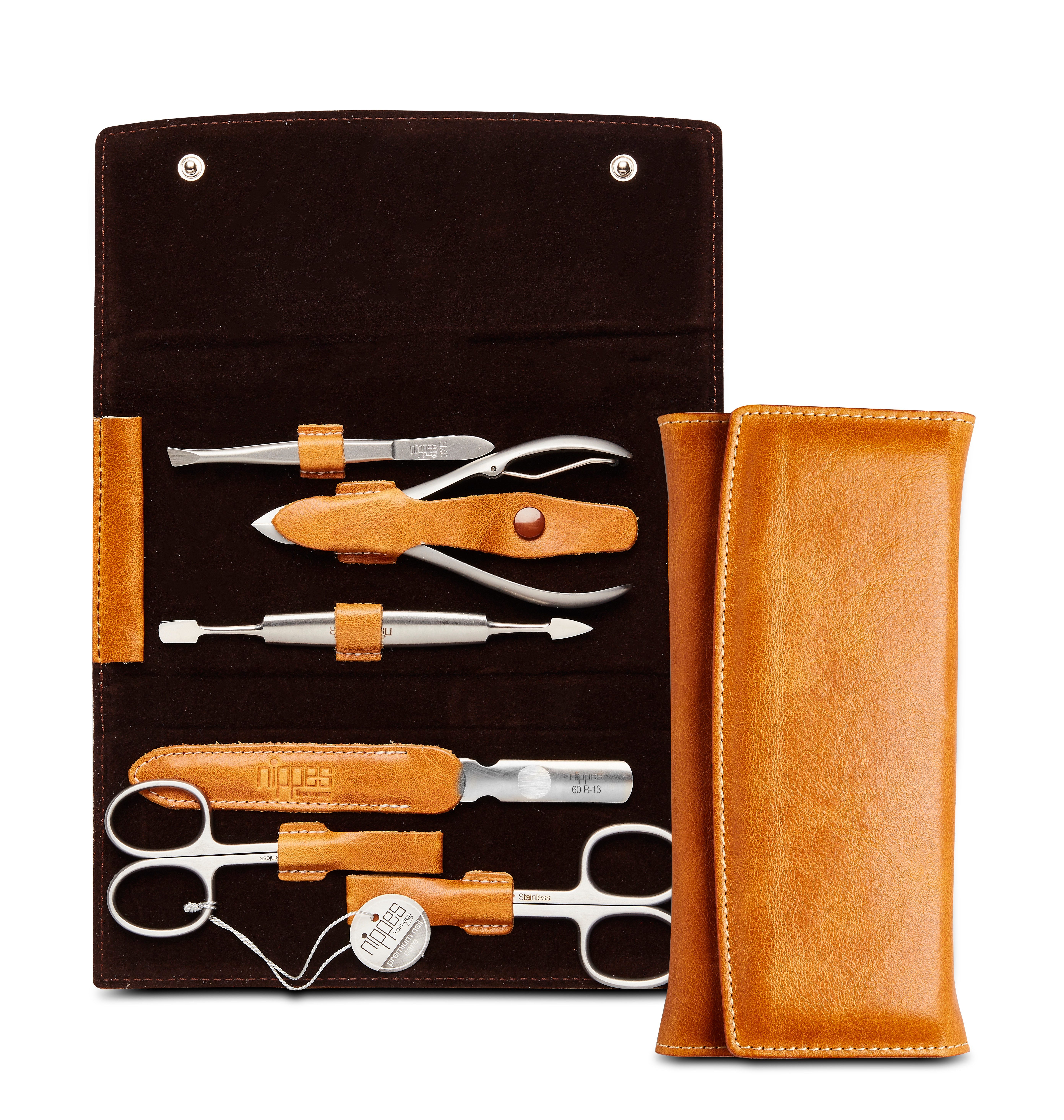 nippes Solingen Maniküre-Etui Maniküre-Set Cognac 6-tlg. Nagelpflege-Etui inkl. Nagelzange, 6 tlg., echtes Rindsleder und rostfreier Edelstahl