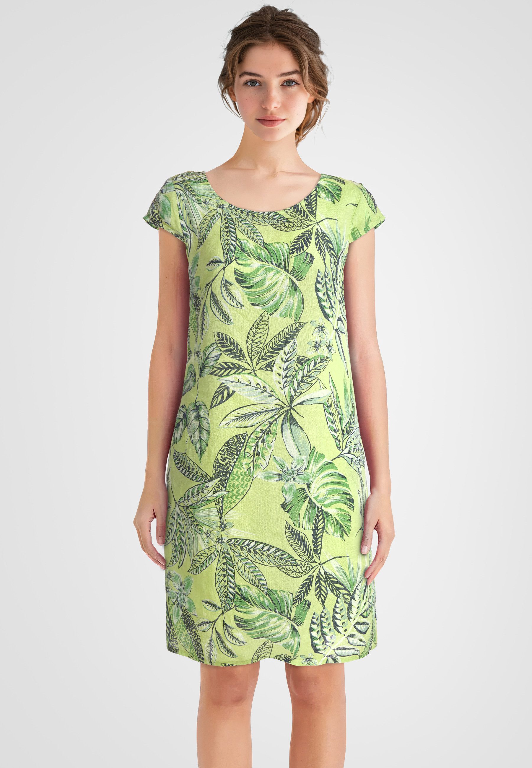 PEKIVESSA Sommerkleid Leinenkleid knielang kurzarm mit günstig online kaufen