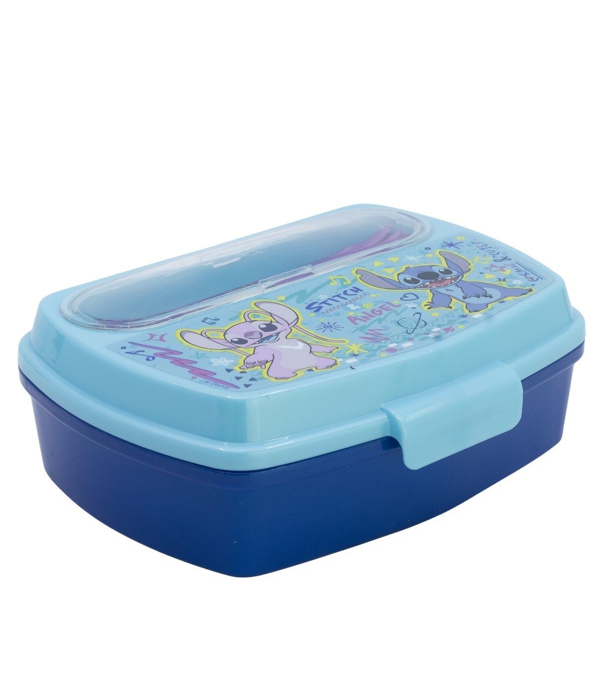 Disney Lunchbox Stitch Sandwichbox mit Besteck Kinder Brotdose, Polyethylen