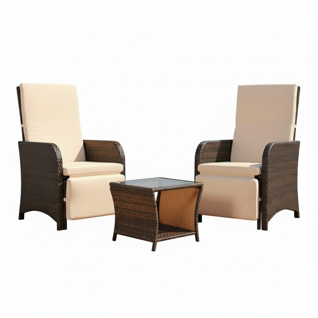 Mucola Balkonset Balkonmöbel-Set 3-teilig aus Polyrattan inkl. Auflagen für Balkon, (Balkonmöbel-Set, 3-tlg., 3-teiliges Balkonmöbel-Set für 2 Personen), platzsparendes Balkonmöbel-Set mit Polyrattan-Geflecht und Auflagen