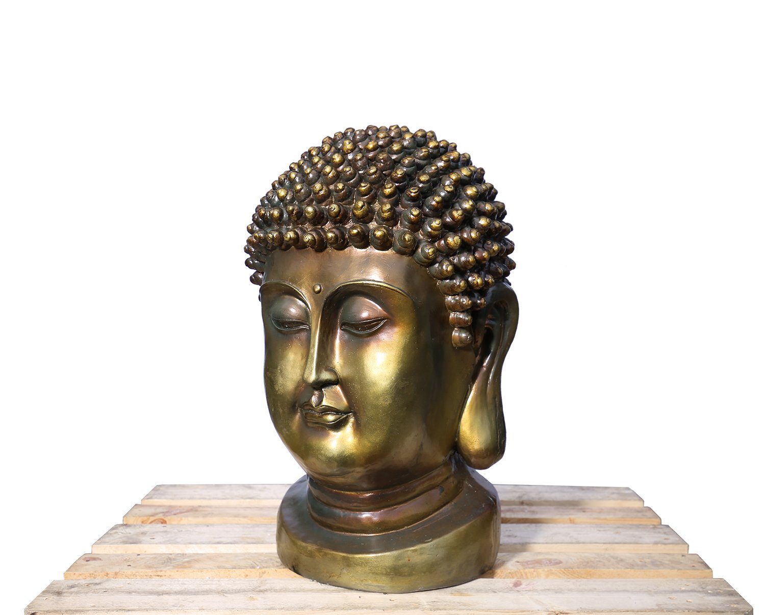 Steelboxx Buddhafigur XXL Skulptur Buddha Kopf aus Kohlenstoffstein Gold-Bronze Magnesia 82cm St), selten schöne (1 Skulptur Buddha