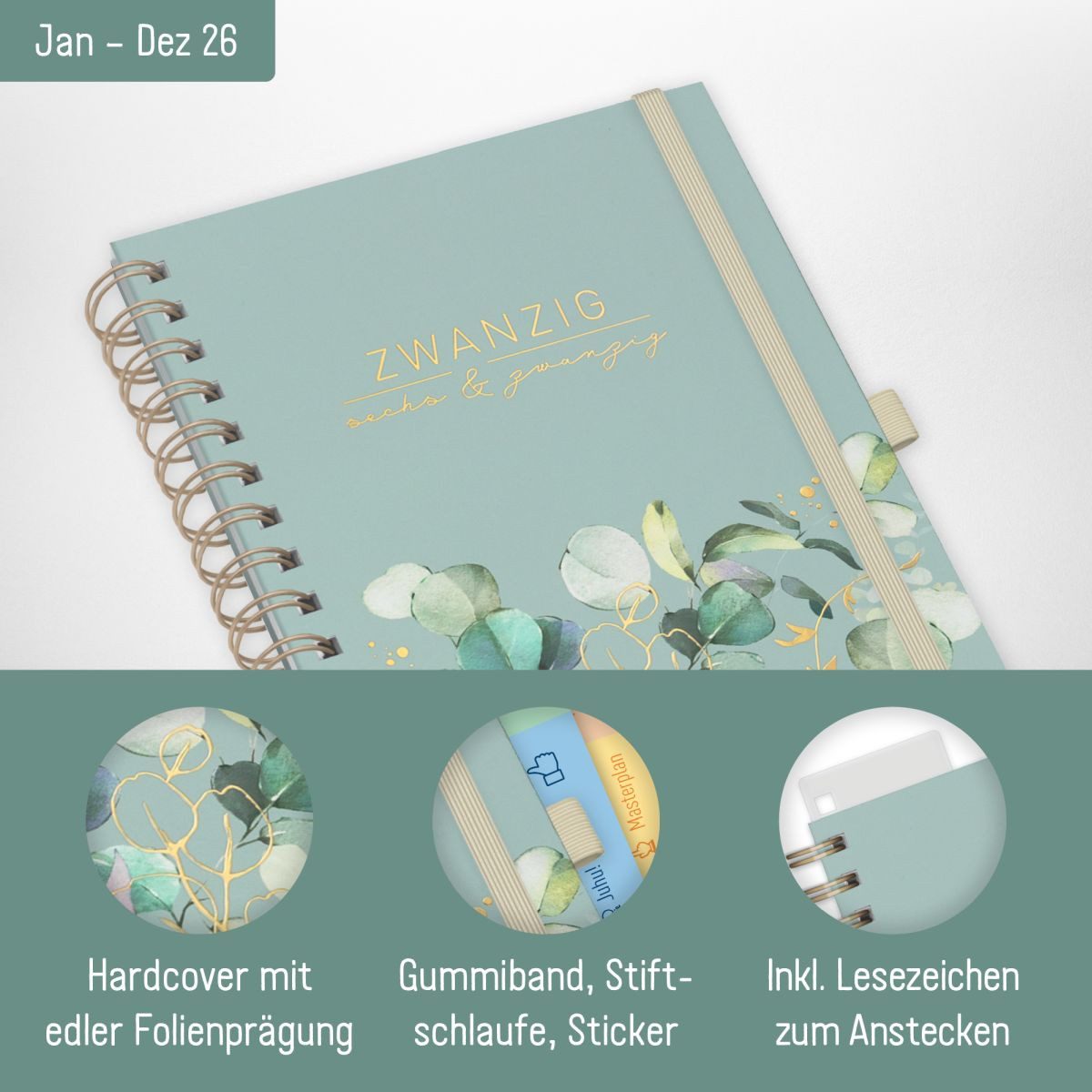 Häfft Terminkalender Lieblings-Timer Deluxe 2026 / A5, mit Lesezeichen und Stifteschlaufe
