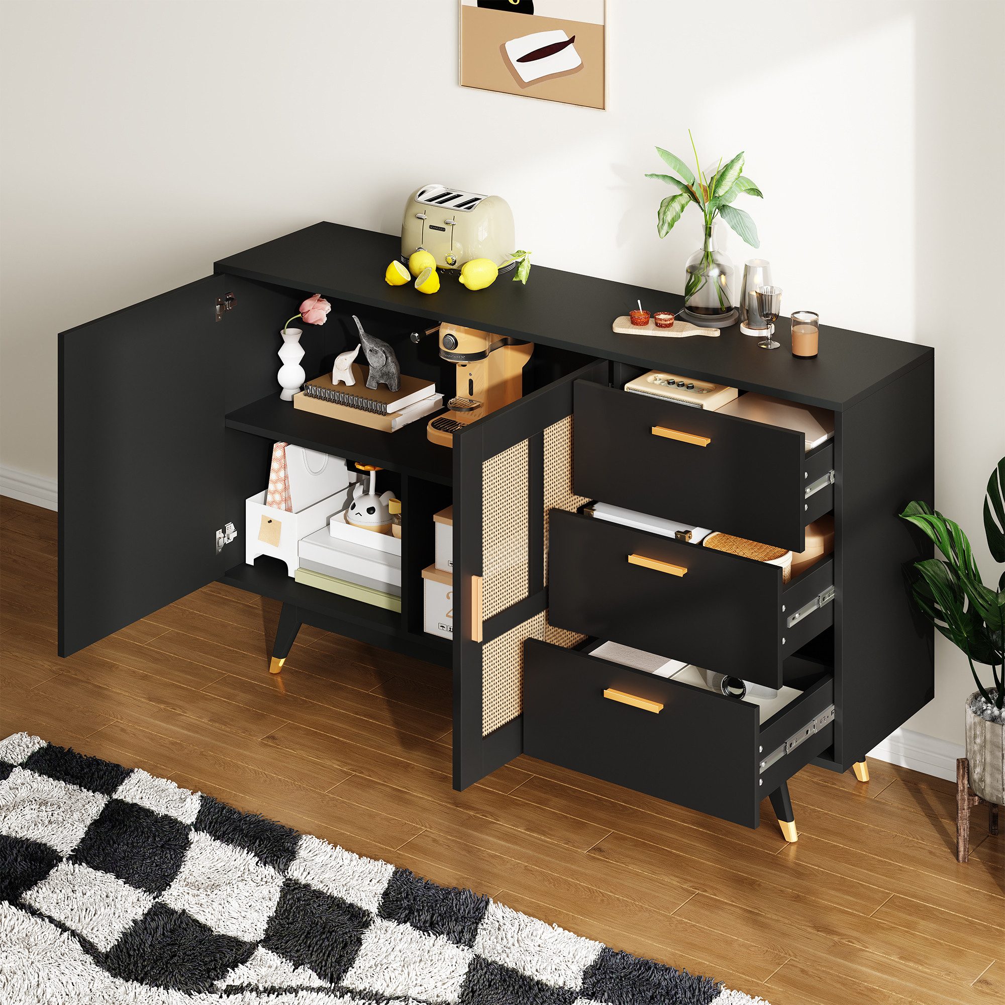 Merax Sideboard Rattan Kommode mit 2 günstig online kaufen