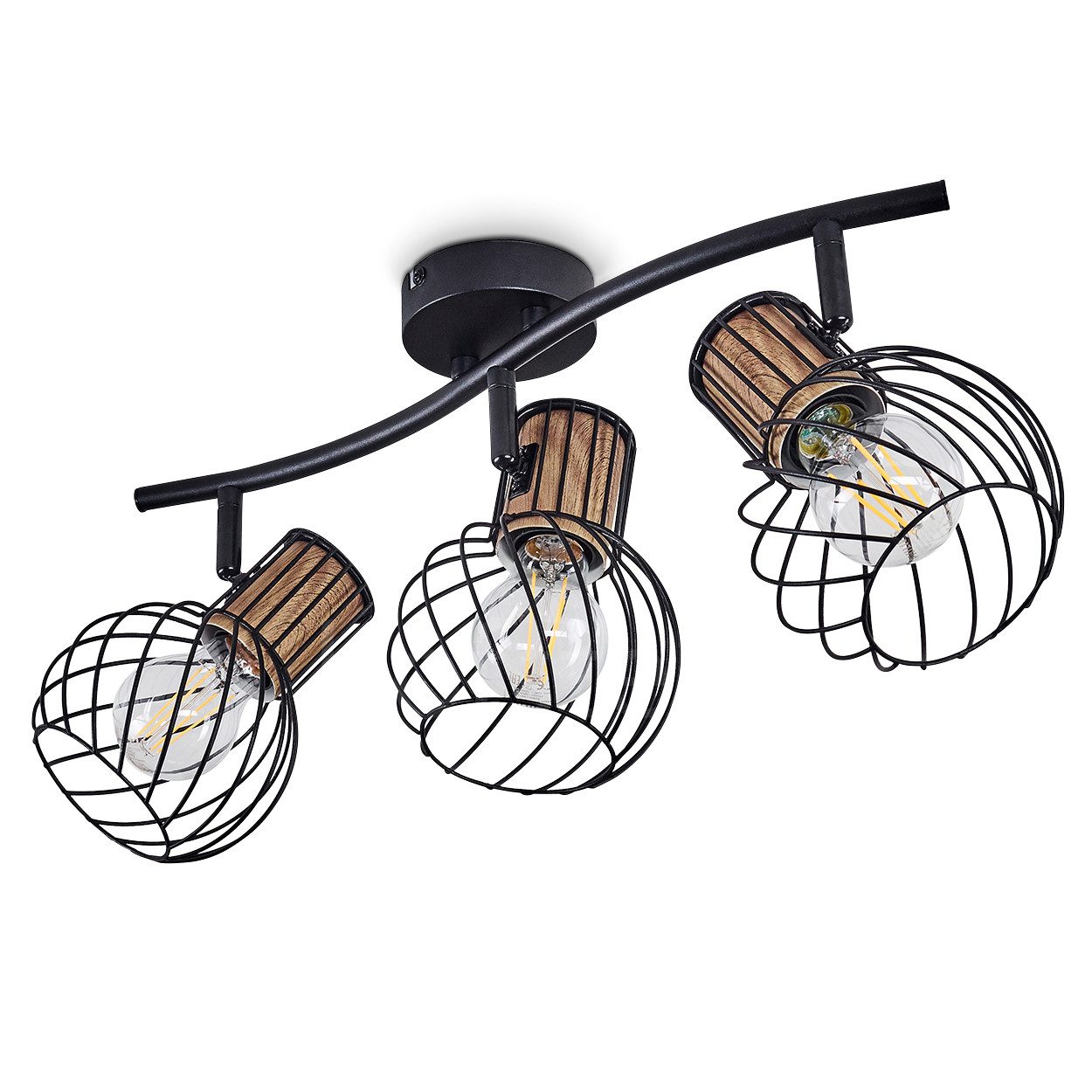 hofstein Deckenleuchte »Dezzo« Vintage Deckenstrahler aus Holz/Metall in Braun/Schwarz, ohne Leuchtmittel, E27, Dreh- und Schwenkbar, mit Lichteffekt an der Decke