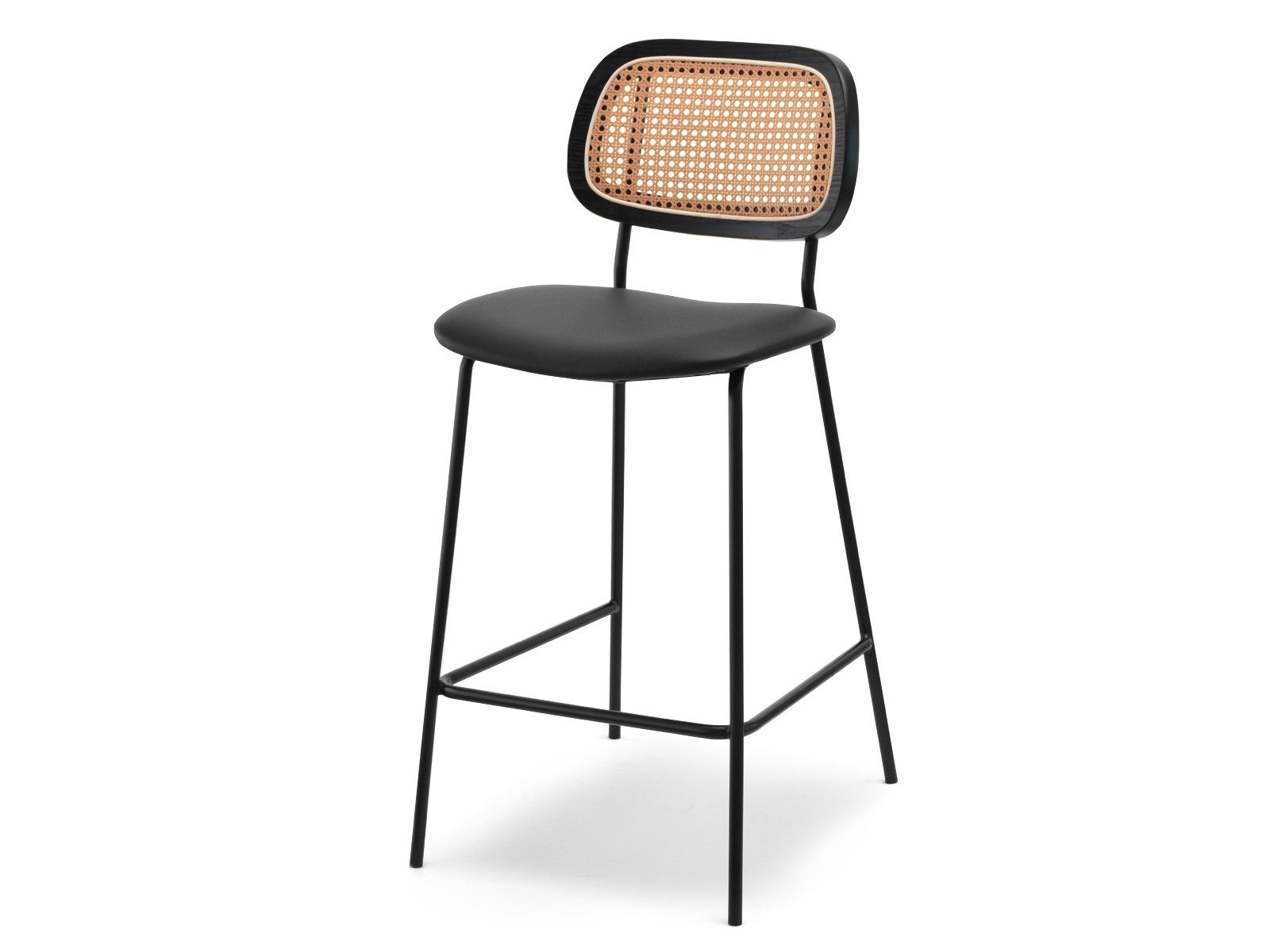 Barhocker vintage ALIZ, Metallfüße, Rattan