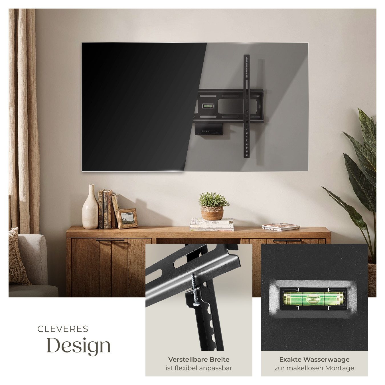 tectake TV-Wandhalterung Fernseherhalterung für 26-75 Zoll (66-191 cm), max. VESA 400 x 400, (bis 75 Zoll, für Flachbildfernseher, bis 100 kg, stufenlos breitenverstellbar, flacher Wandabstand)