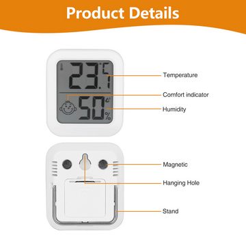 BlingBin Raumthermometer 4 Stück Digital LCD Thermometer Thermo-Hygrometer Feuchtigkeit, 4er Set 4-tlg., 4pcs, mit Smiley-Indikator Gauge für Babyzimmer Seniorenzimmer