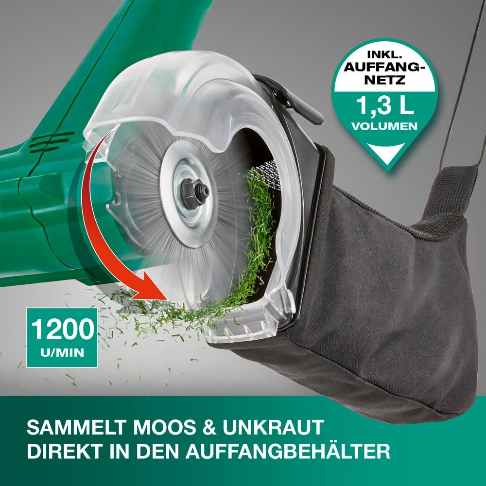 EASYmaxx Elektro-Fugenbürste Elektrische Fugenbürste inklusive Auffangnetz 1,3 Liter – Putzbürste, 4-tlg., Vielseitige Elektrische Reinigungsbürste, 2 Bürstenaufsätze inklusive