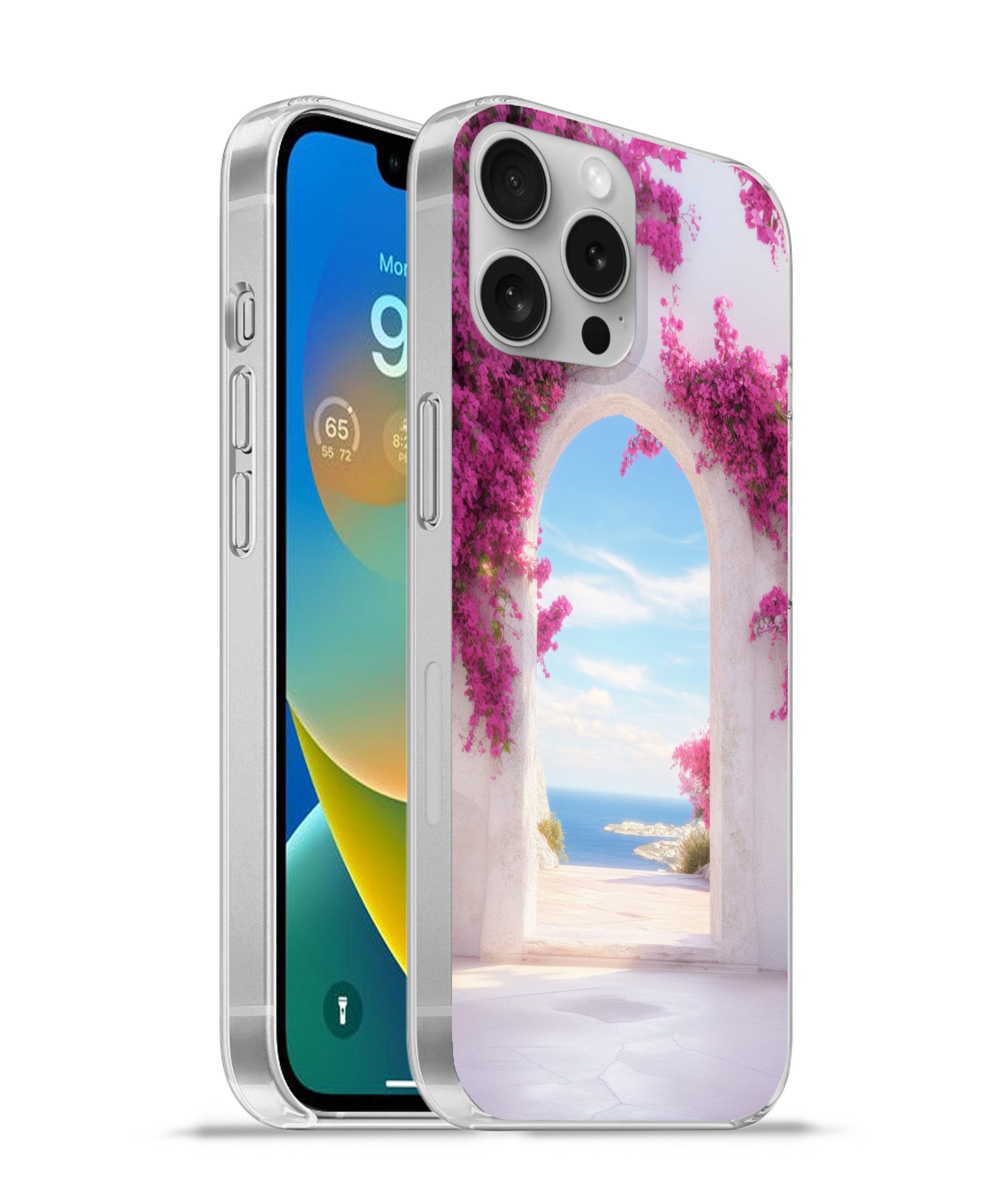 MuchoWow Handyhülle für Apple iPhone 16 Pro Max Meer - Rosa - Blumen - Tor, Smartphone-Bumper, Print, Handy Schutzhülle Dünn