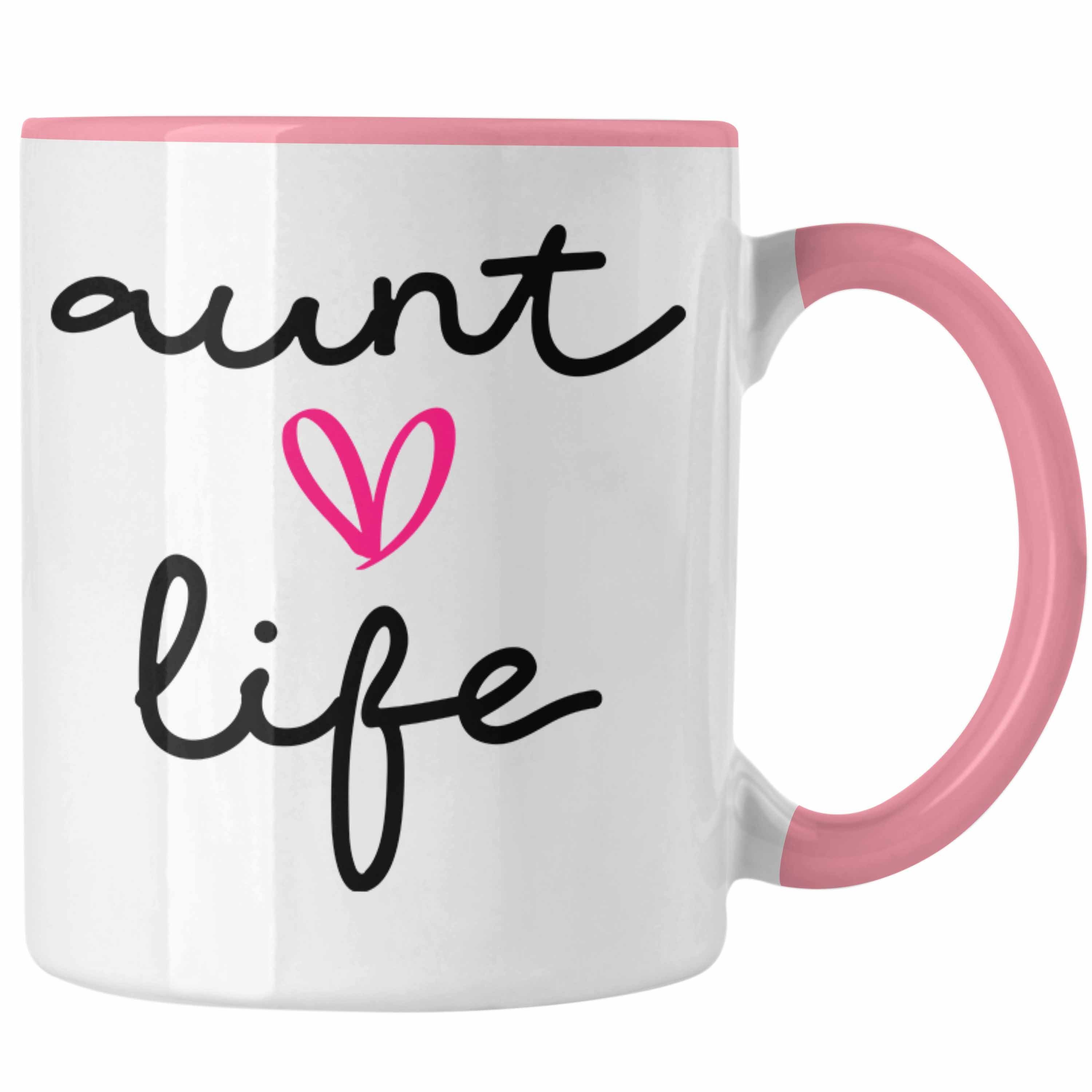 Trendation Tasse Trendation - Aunt Life Tante Tasse Geschenk für Beste Tante Kaffeetasse Geschenkidee Tante Geburtstag Lustig Rosa