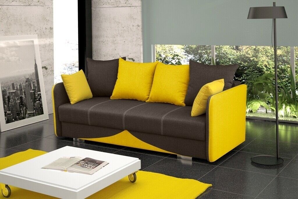 Braun/Gelb Bettfunktion Sofa, mit JVmoebel