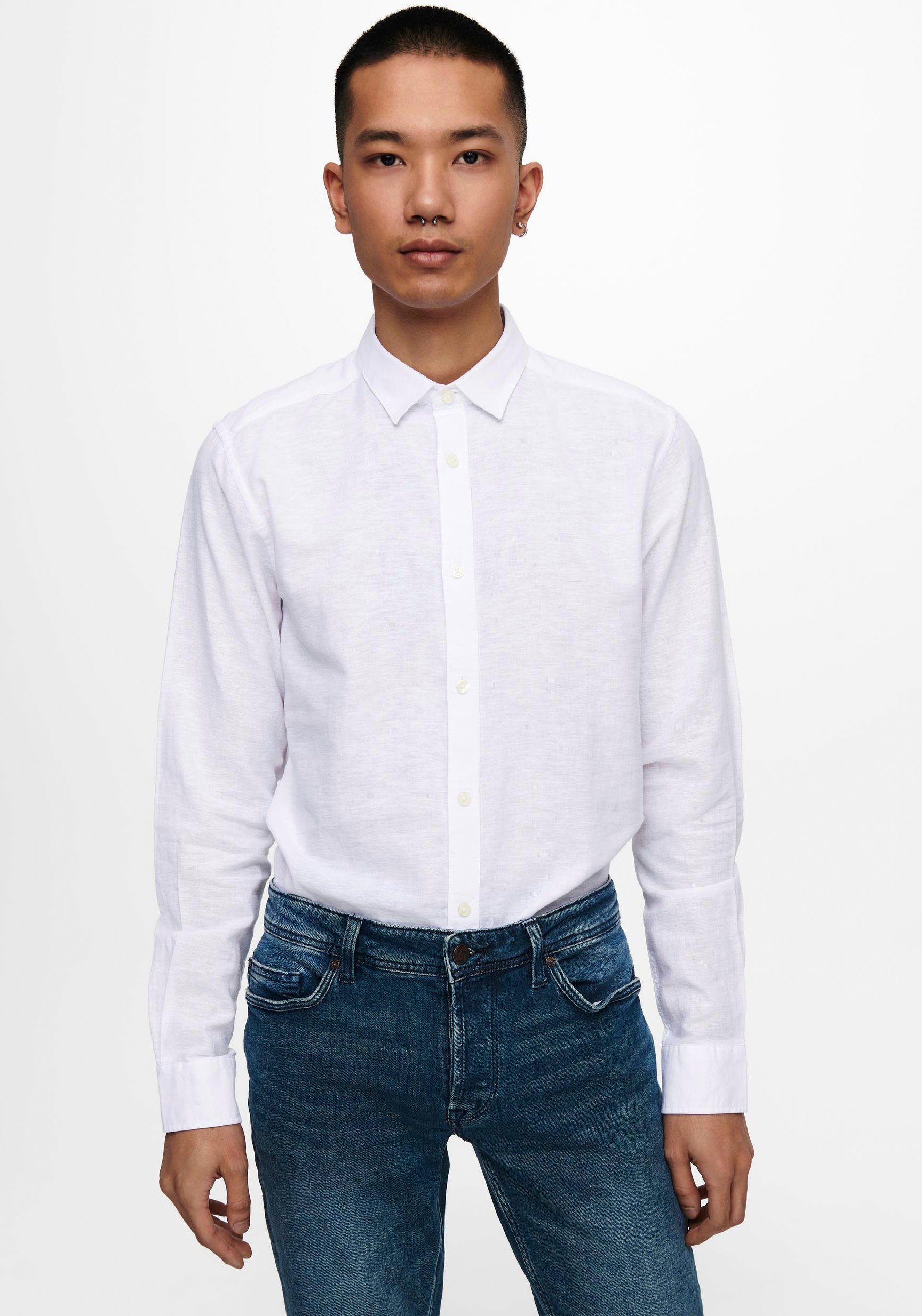 ONLY Langarmhemd ONSCAIDEN NOOS LS & White LINEN SONS SOLID SHIRT