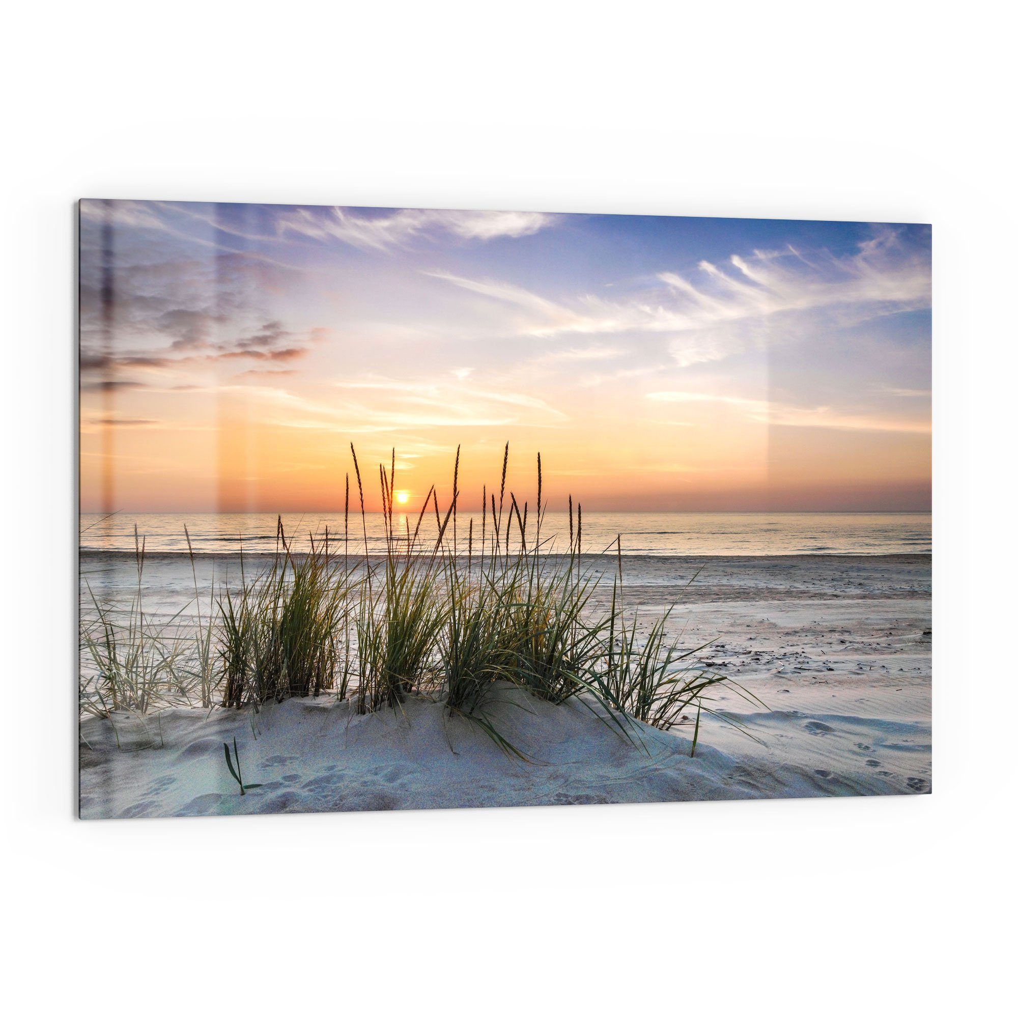 DEQORI Küchenrückwand 'Sonnenuntergang am Strand', Glas Spritzschutz Badrückwand Herdblende