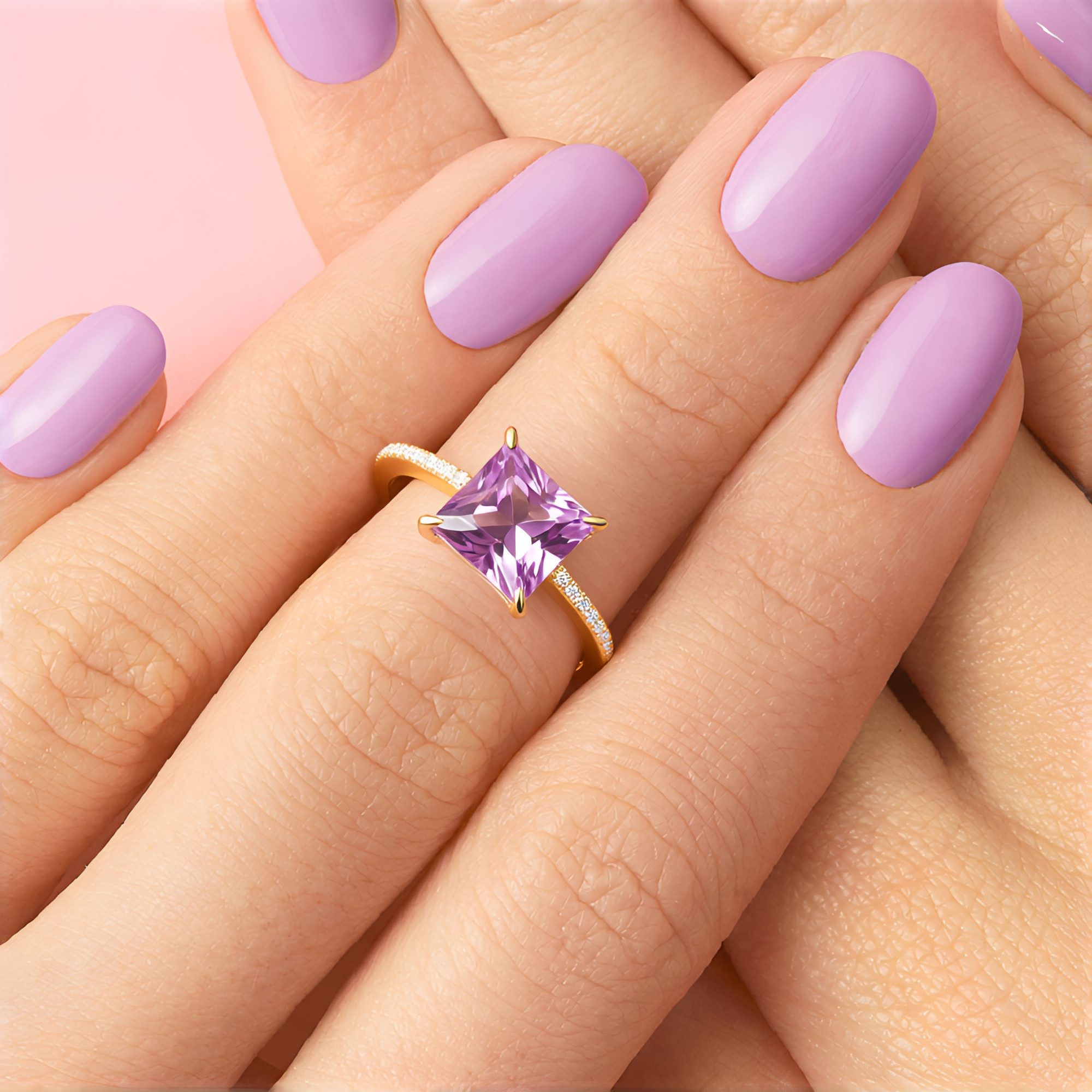 Cavill Silberring Cavill Damenring 1,5 ct Amethyst quadratisch, 24 Zirkone, vergoldet (1-tlg)