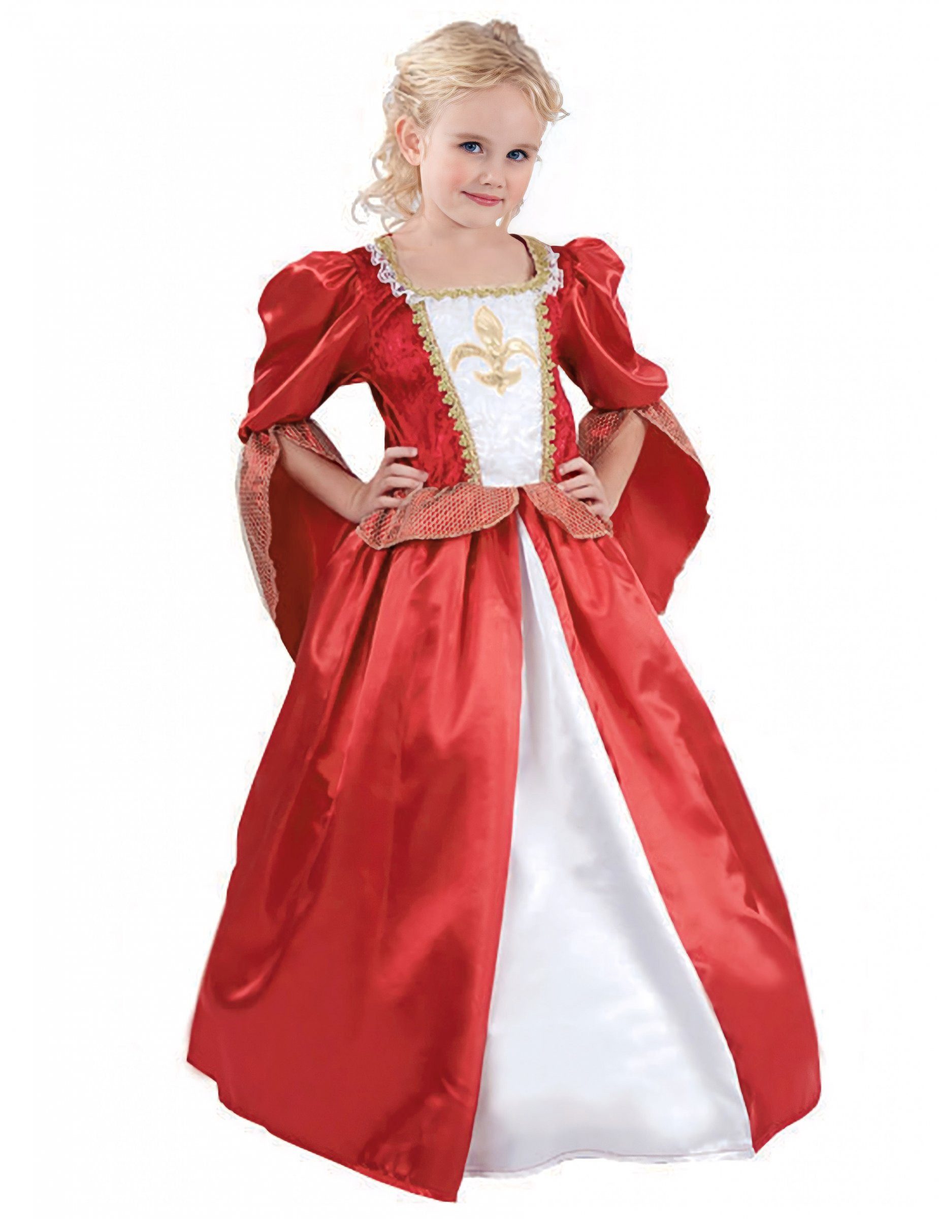 JADEO Kostüm Mittelalterliche Königin Kinderkostüm Prinzessin rot-weiss-gold