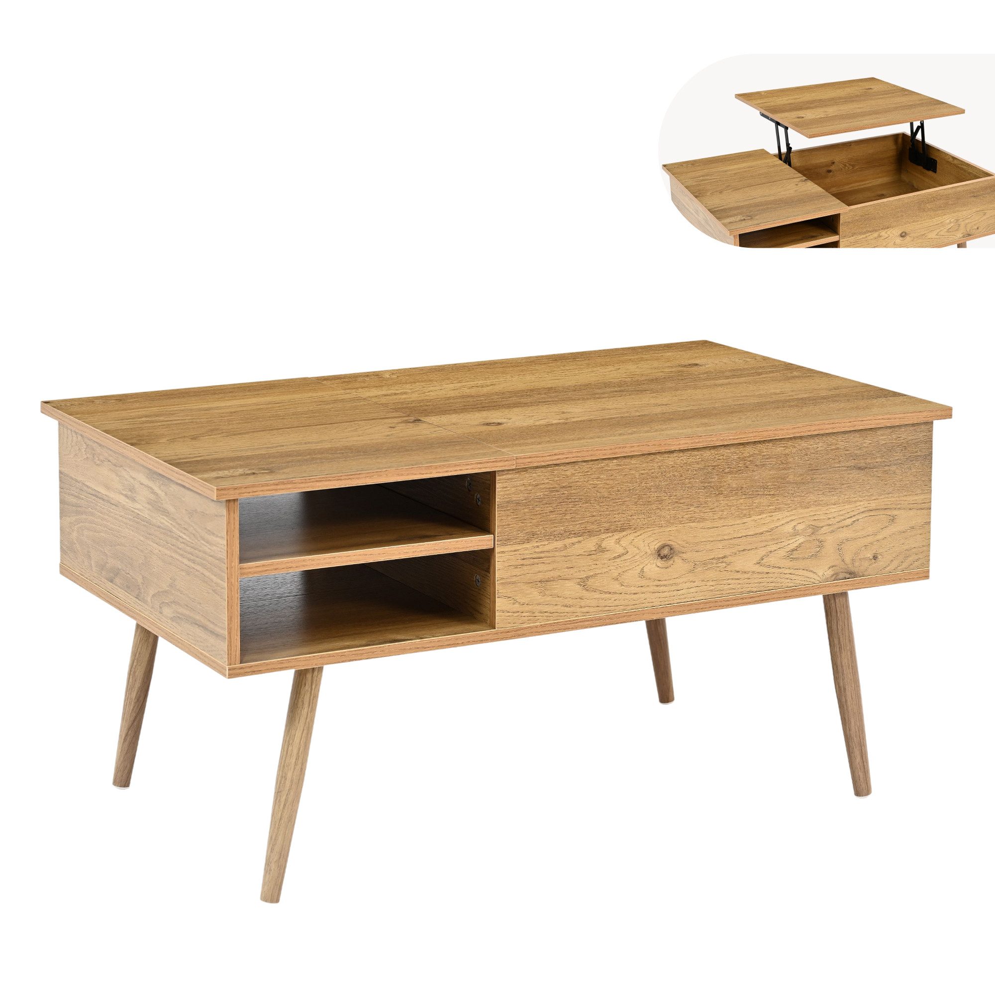 en.casa Couchtisch, »Vasdabod« mit Liftplatte 96 x 59 x 50 cm Eicheoptik