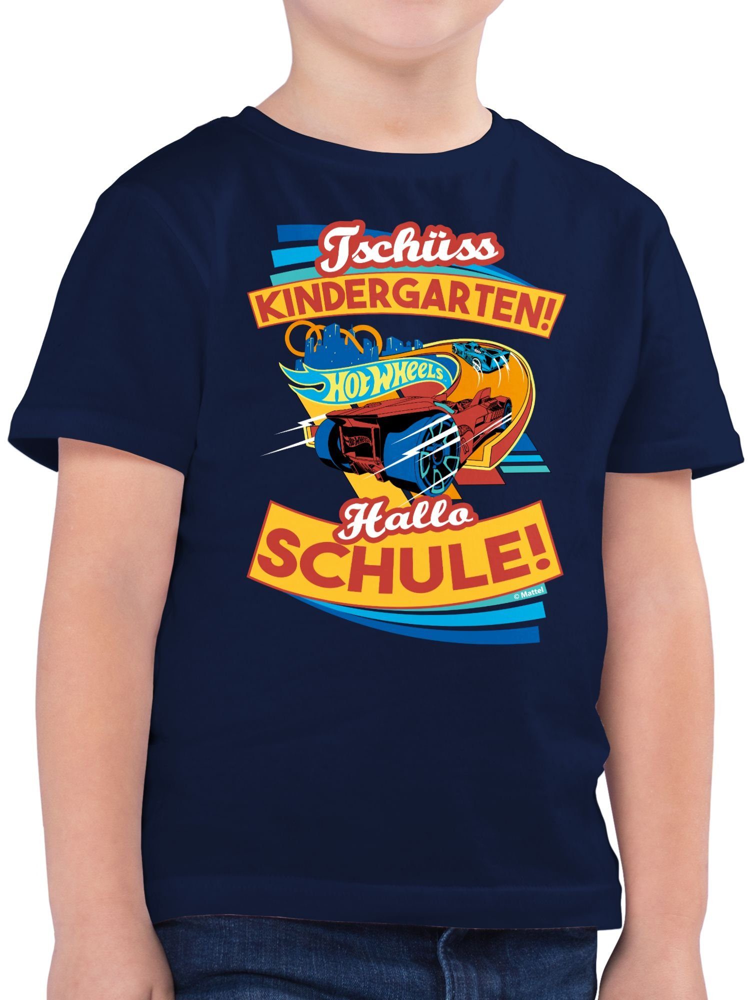 Shirtracer T-Shirt Tschüss Kindergarten! Hallo Schule! Hot Wheels Jungen 02 Dunkelblau