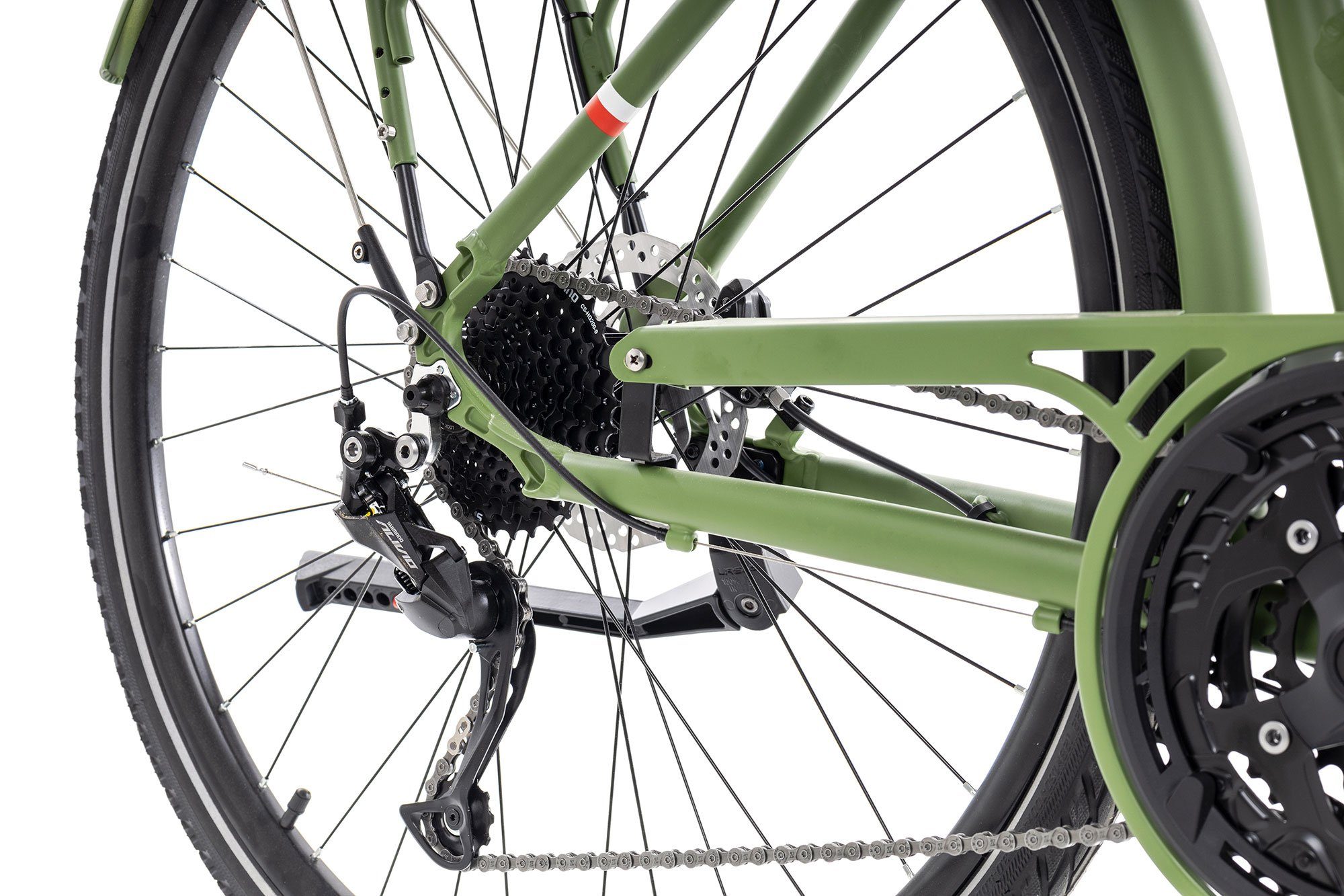 Bergrausch Trekking Bike Hochwilde Trapez, 27-speed Shimano Alivio RD-M3100SGS derailleur, derailleur gears, 28-inch green trekking bike