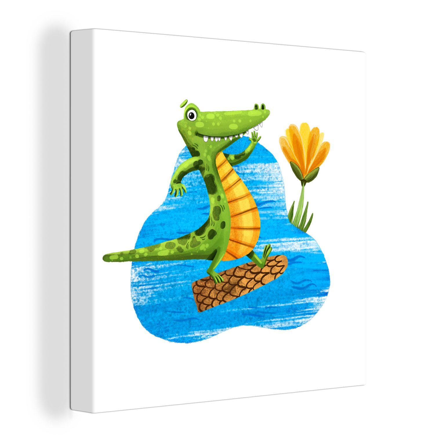 OneMillionCanvasses® Leinwandbild Krokodil - Wasser - Baum, (1 St), Leinwand Bilder für Wohnzimmer Schlafzimmer | Leinwandbilder