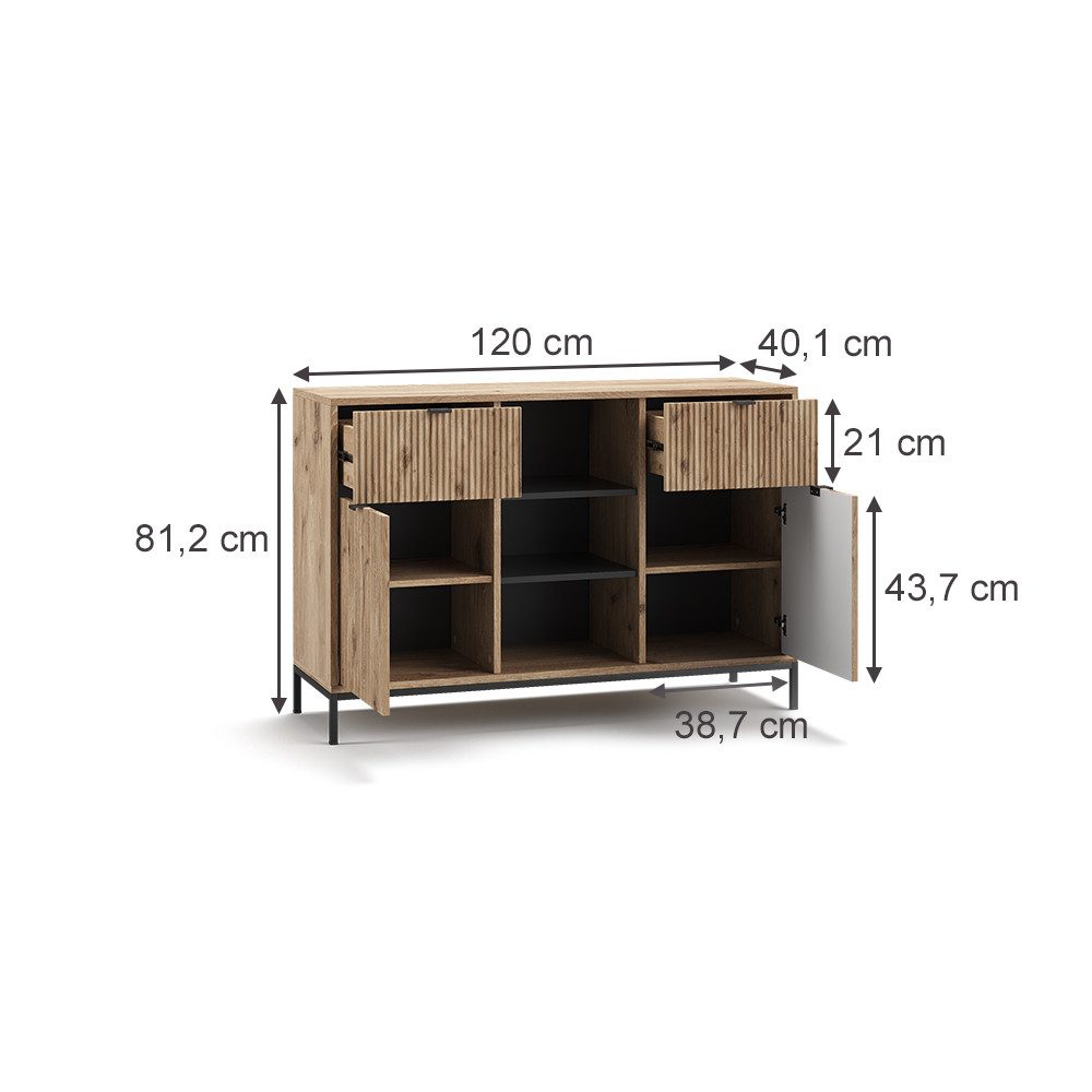 Vicco Kommode Eliza, Viking Oak, 120 x 81.2 cm mit 2 Schubladen und 2 Türen (1 St)