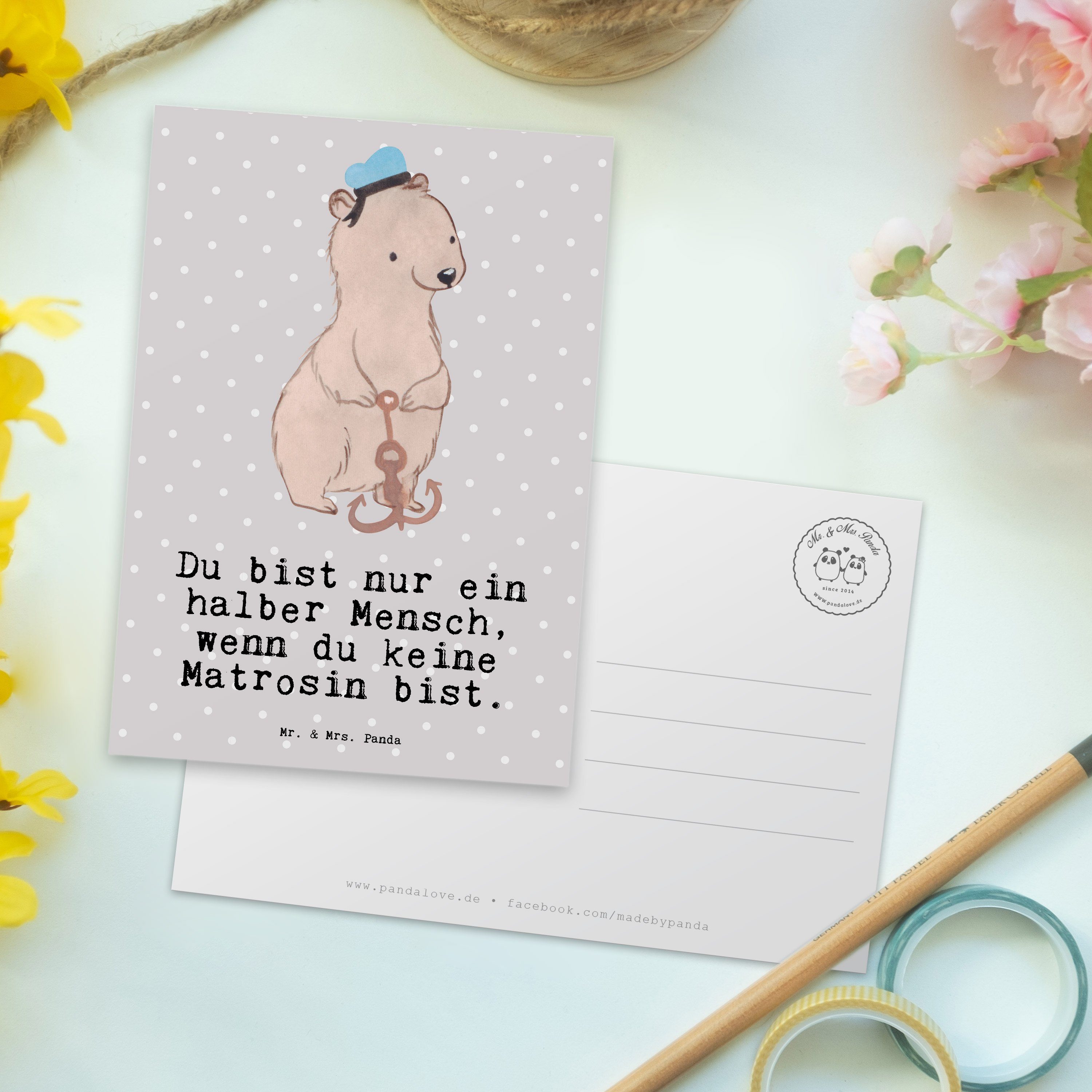 Mr. & Mrs. Geschenk, - Seeleute, Grau mit Panda Pastell - Geburt Schiff, Matrosin Herz Postkarte