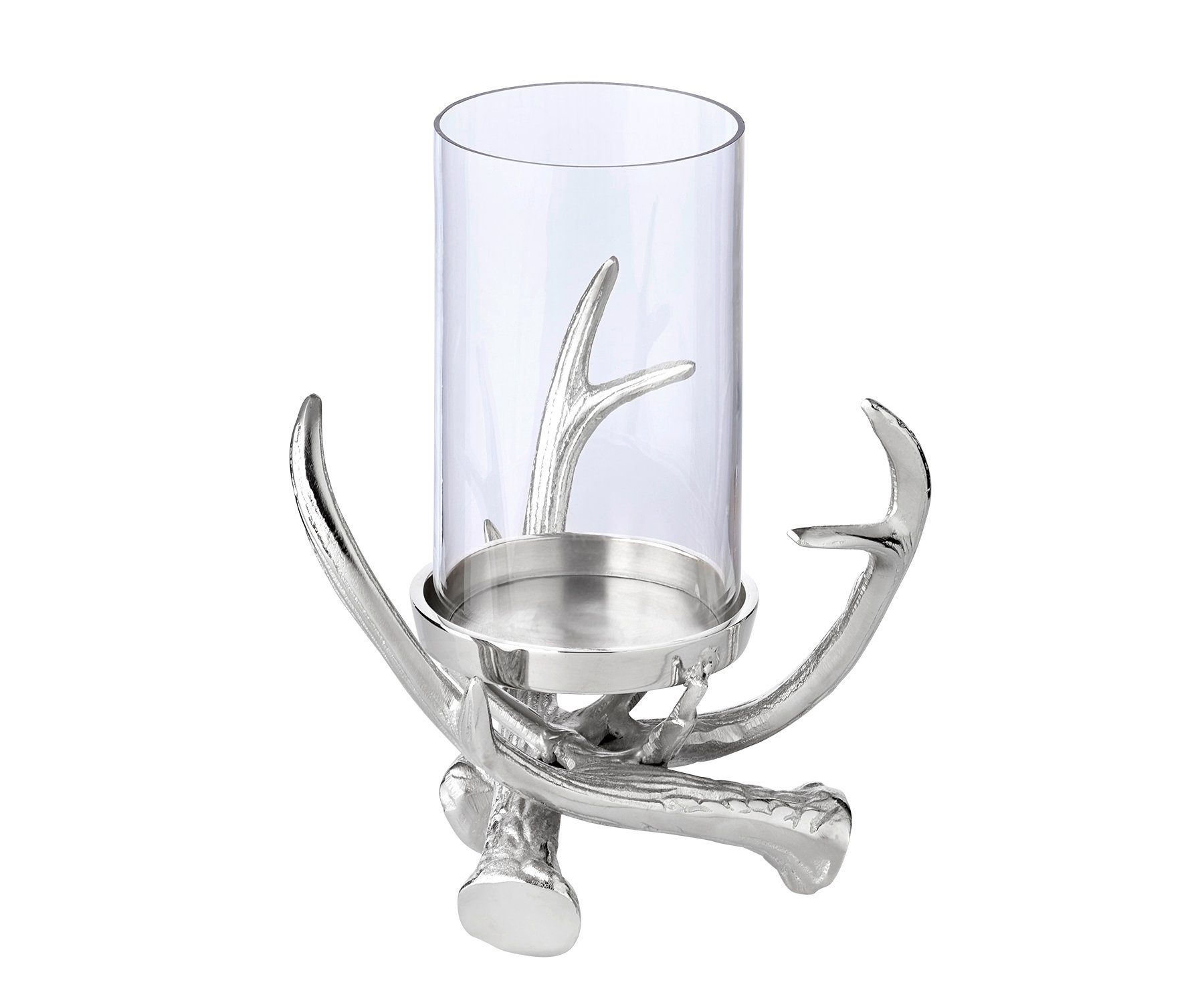 EDZARD Kerzenhalter Blitu, Kerzenleuchter Stumpenkerzen mit für Silber-Optik, Geweih-Design im