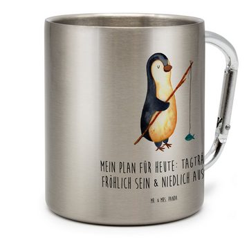Mr. & Mrs. Panda Tasse Pinguin Angler - Transparent - Geschenk, Karabiner, Edelstahltasse, T, Edelstahl, Karabinerhaken