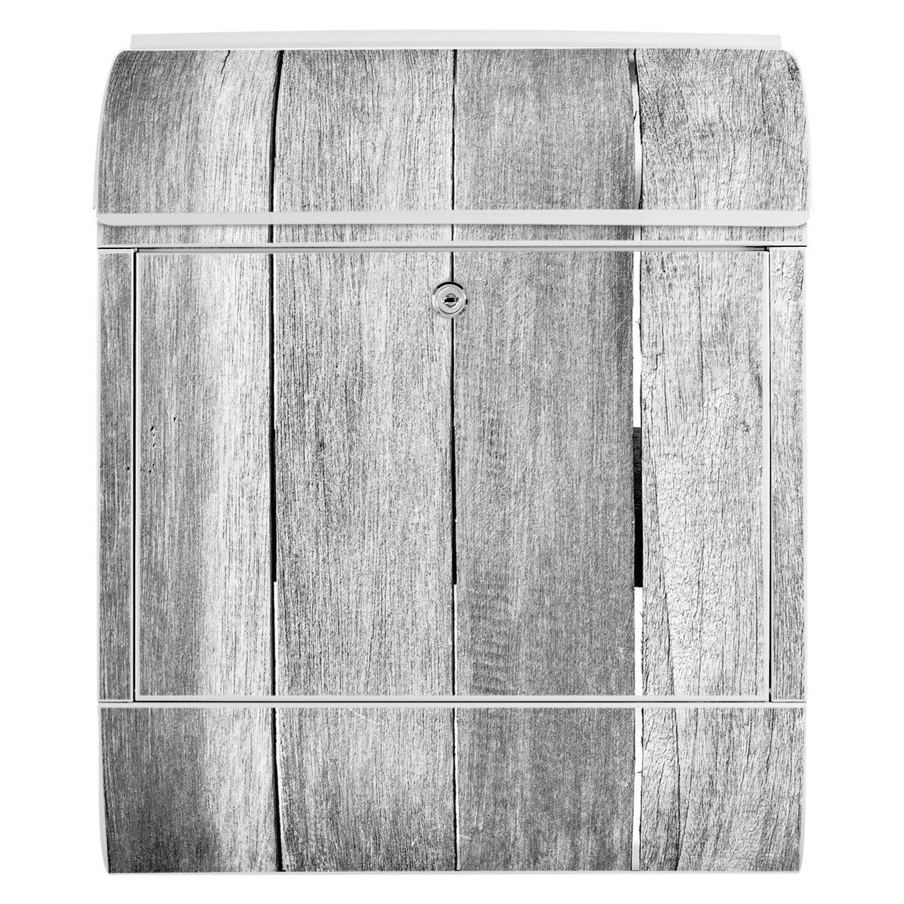Wandbriefkasten (Wandbriefkasten Holz x banjado Stahl 47 14cm witterungsbeständig, Zeitungsfach), mit weiß Monochrom 39 x pulverbeschichtet,