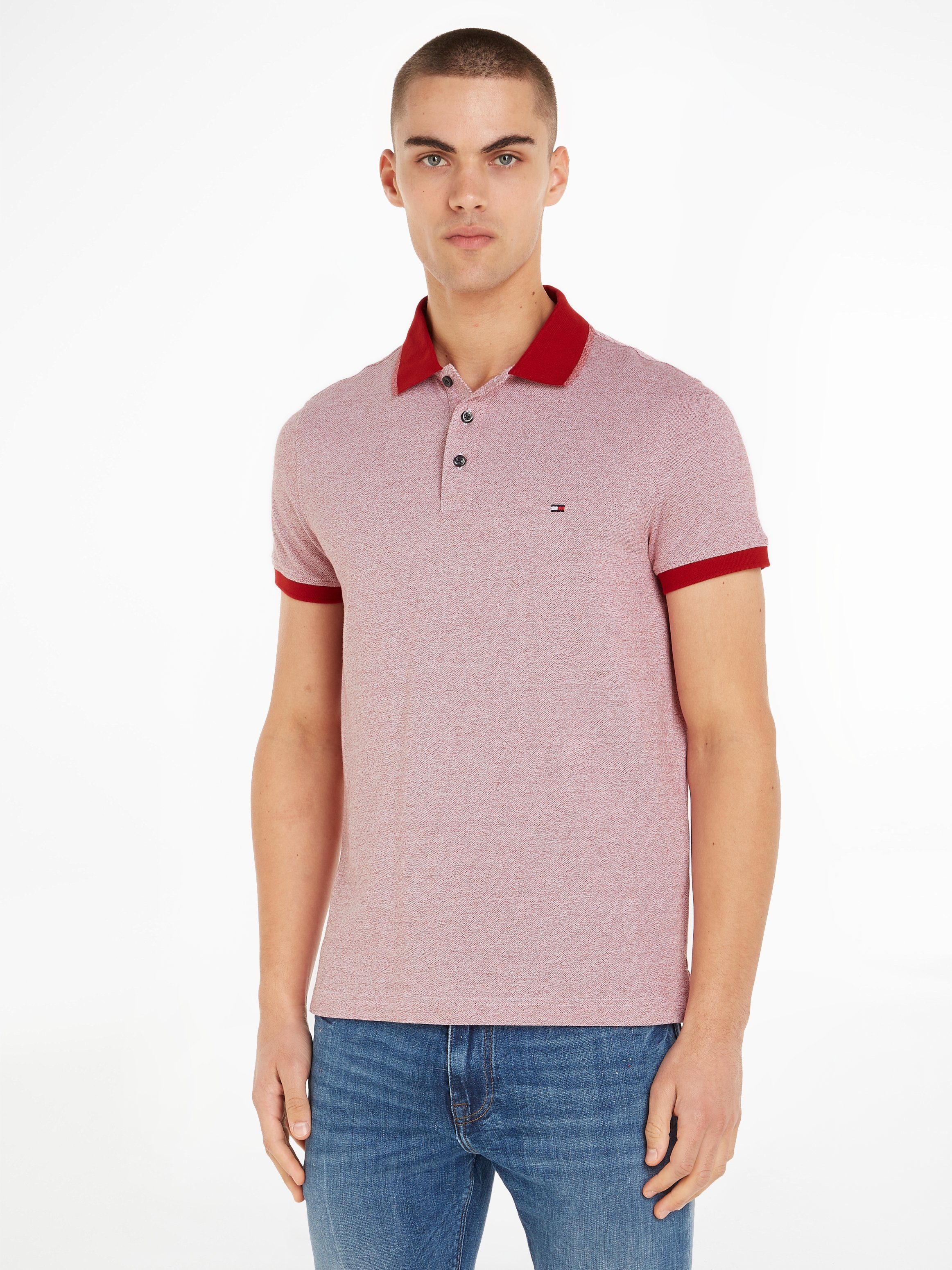 beliebter großer Rabatt Tommy Hilfiger Poloshirt MOULINE SLIM White Arizona / Mouline Red POLO TIPPED