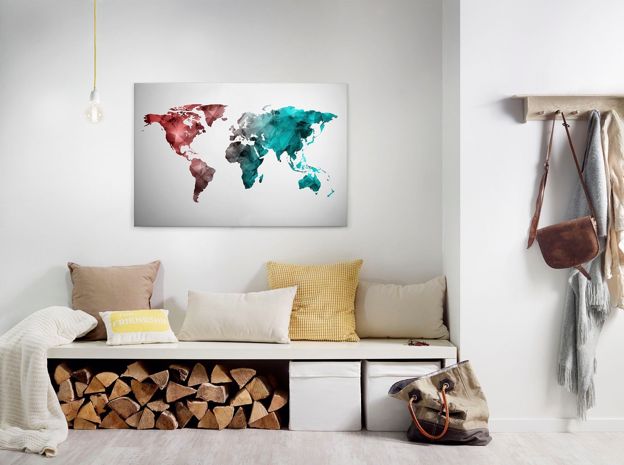 A.S. Création Leinwandbild World Graphic, Kinder, Kunst, Weltkarte (1 St), Atlas Weltkarte Bunt Aquarell Keilrahmen Leinwand-Bild Wohnzimmer Wand