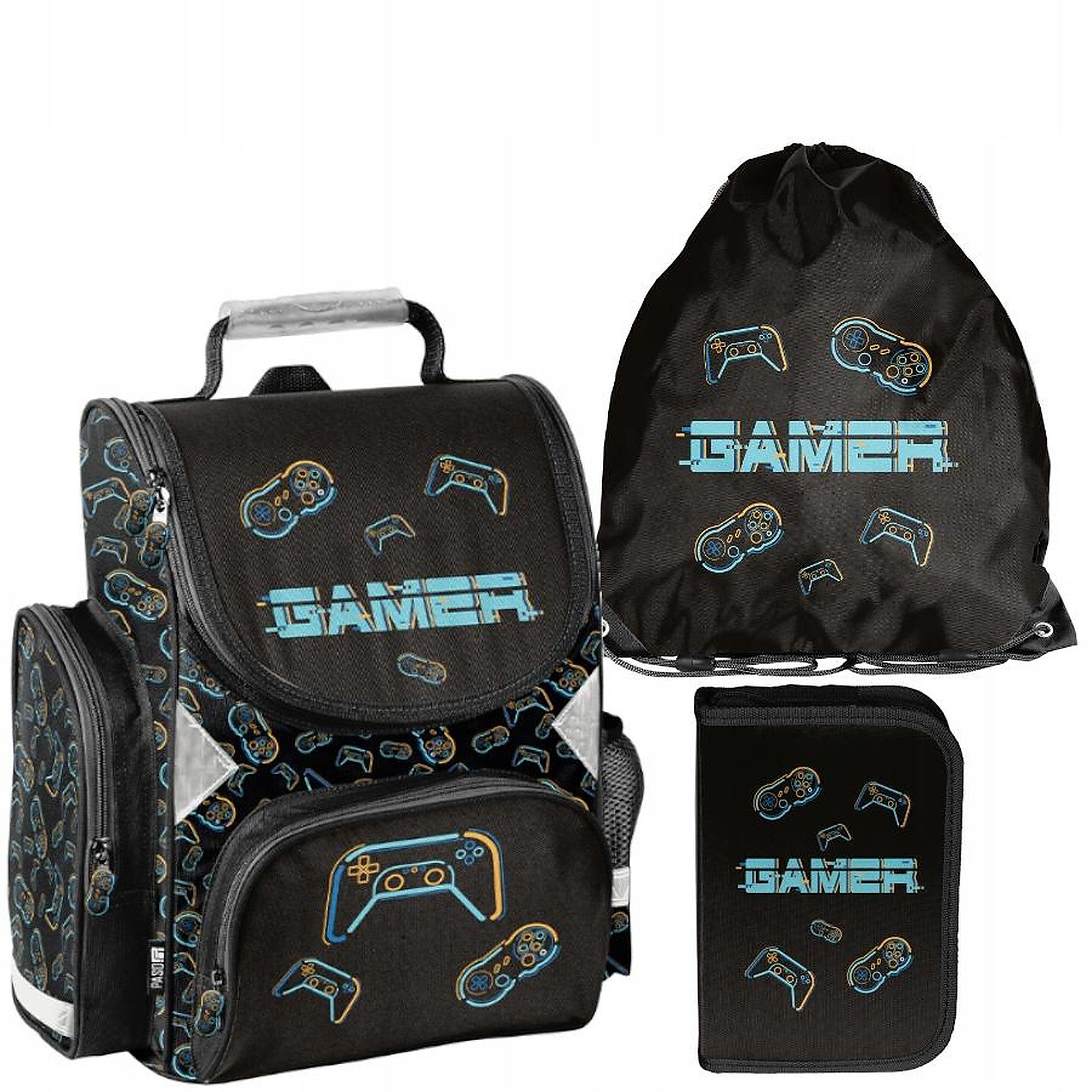 PASO Schulrucksack (Schulset, 3-tlg), Game, 3-tlg. Set, Schwarz