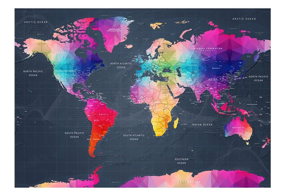 lichtbeständige Crystals Design World m, 1x0.7 Vliestapete halb-matt, KUNSTLOFT Tapete Colourful Map: