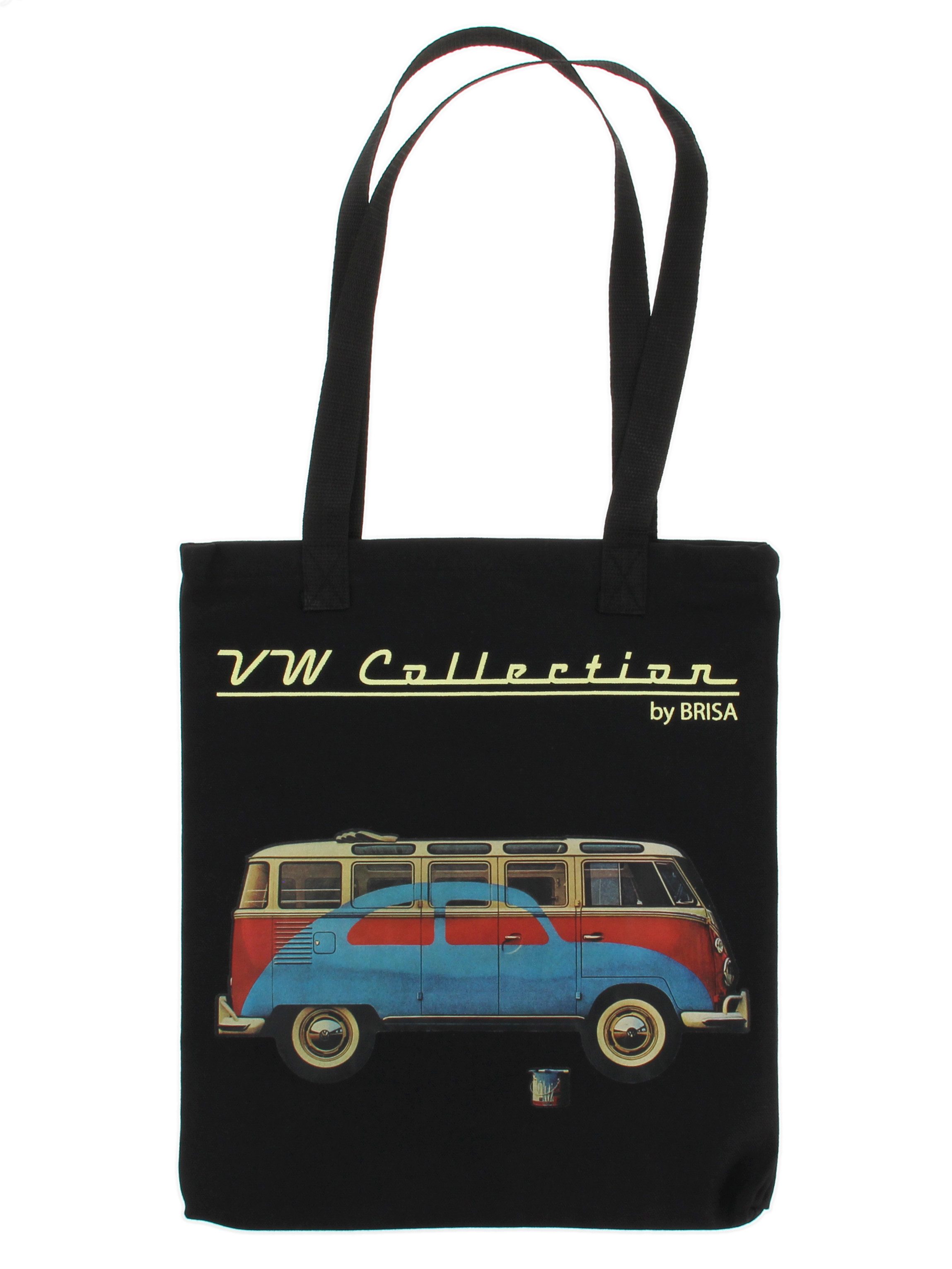 VW Collection by BRISA Tragetasche Werbetasche Volkswagen in Schwarz, mit VW-Motivdruck Samba & Beetle