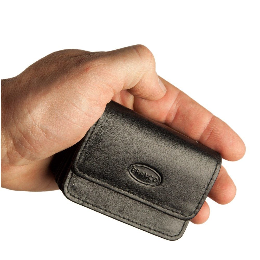 BRANCO Mini Geldbörse Sehr Kleine Geldbörse / Mini Münzbörse, Leder, Schwarz, Branco 108
